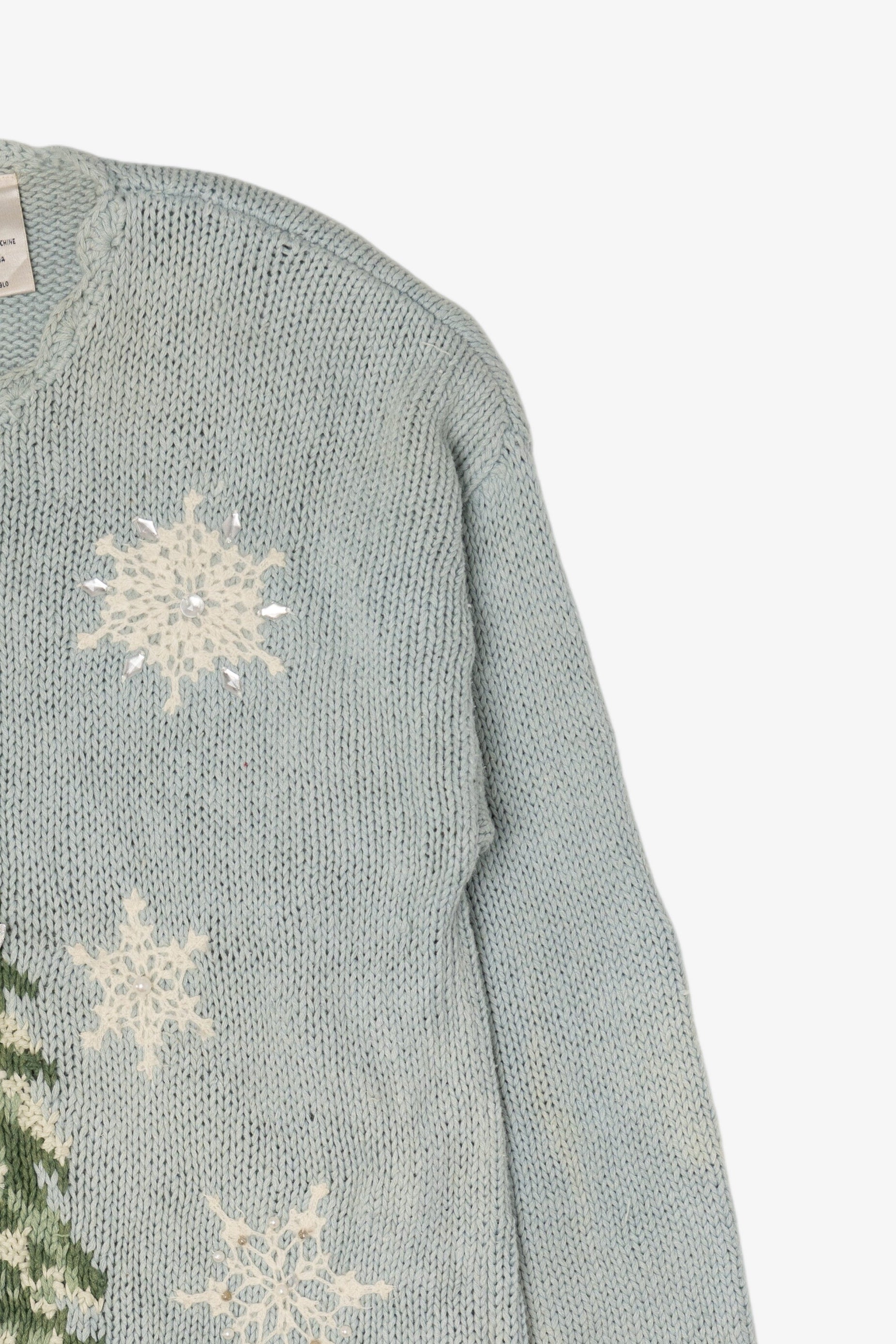 Vintage Light Blue Kathie Lee Tree Ugly Christmas Pullover (1990s)