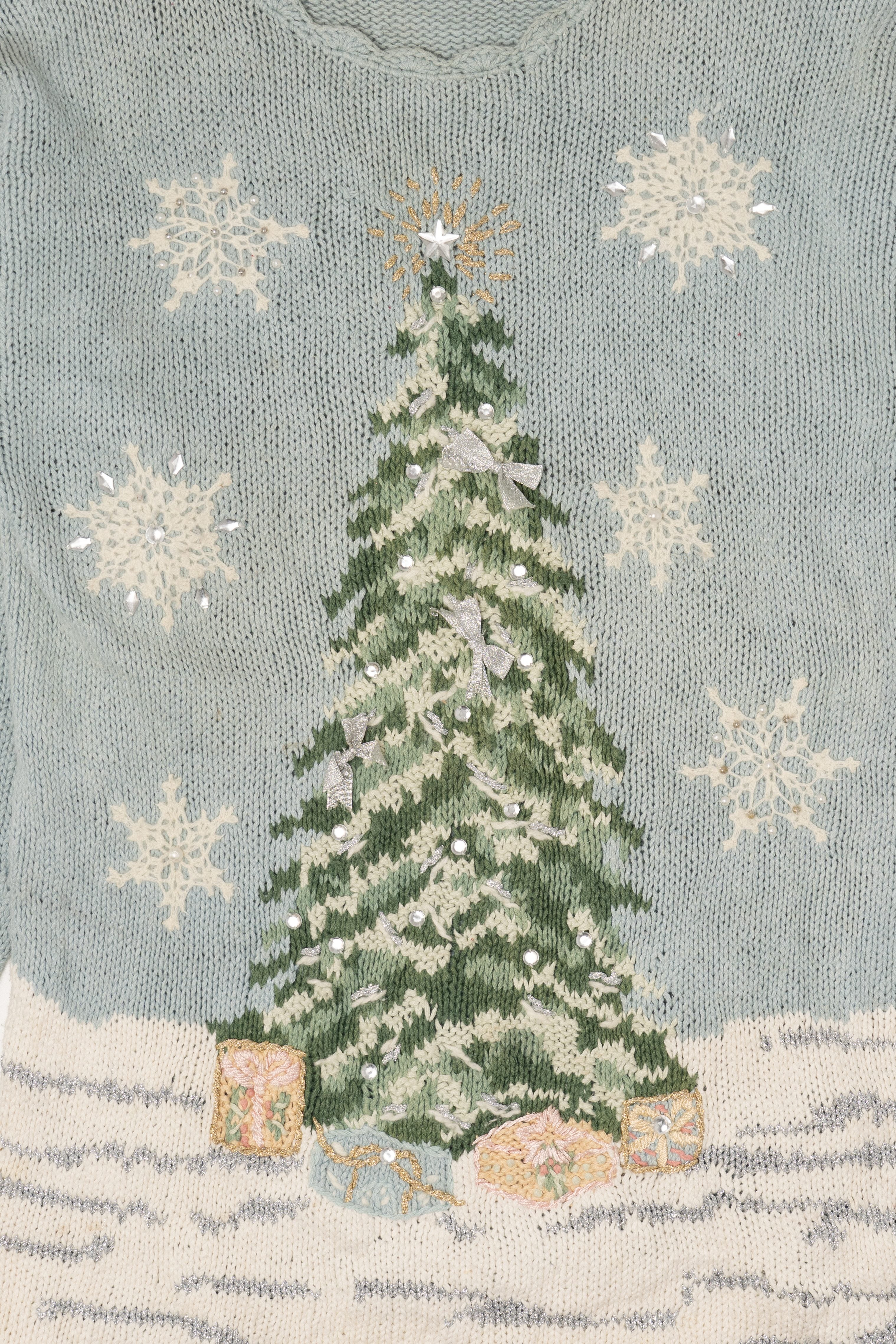 Vintage Light Blue Kathie Lee Tree Ugly Christmas Pullover (1990s)