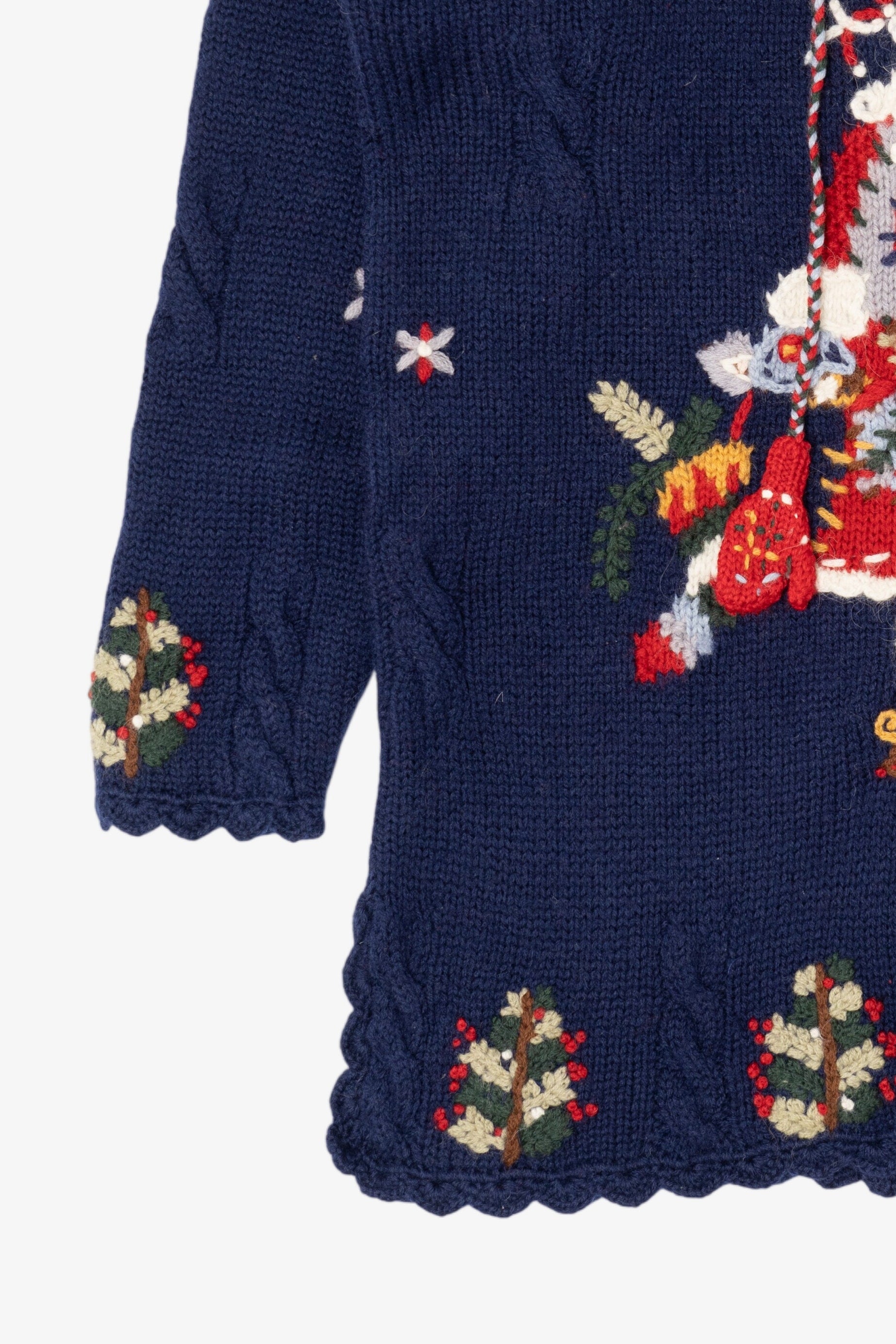 Vintage Navy Blue Belle Pointe Santa Ugly Christmas Pullover (1990s)