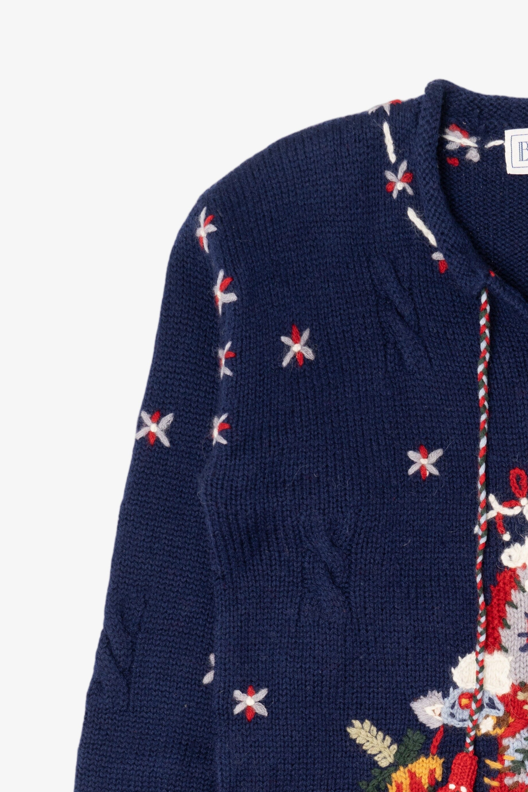 Vintage Navy Blue Belle Pointe Santa Ugly Christmas Pullover (1990s)