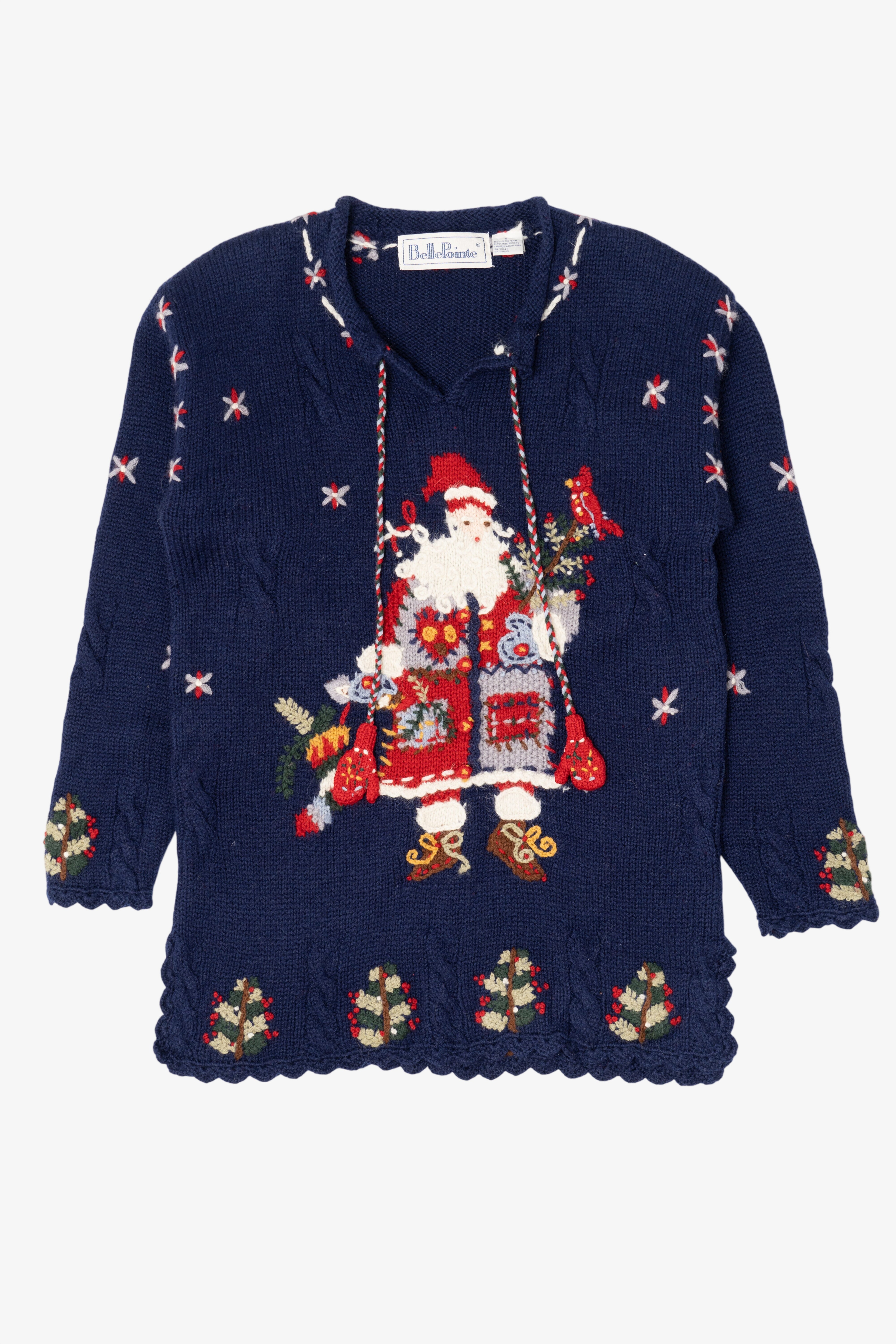Vintage Navy Blue Belle Pointe Santa Ugly Christmas Pullover (1990s)