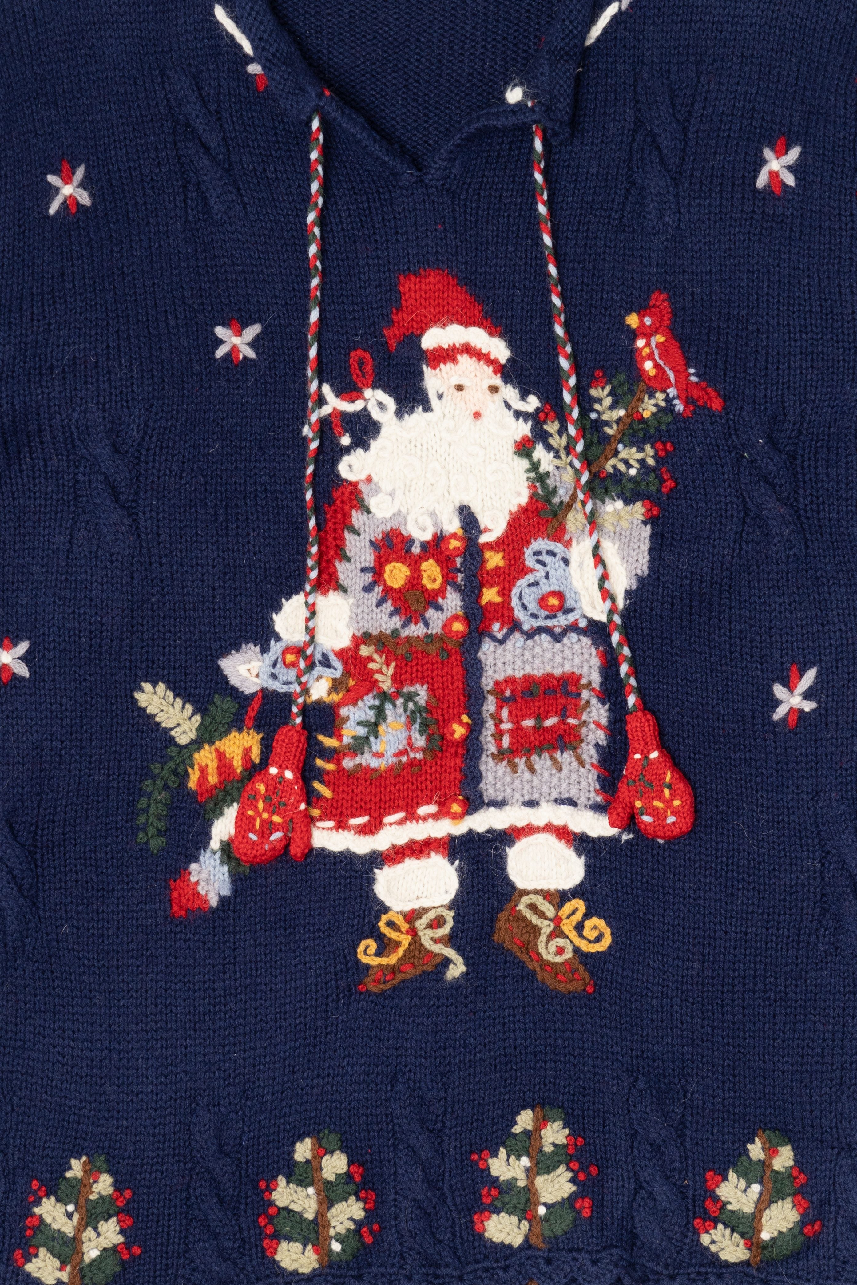 Vintage Navy Blue Belle Pointe Santa Ugly Christmas Pullover (1990s)
