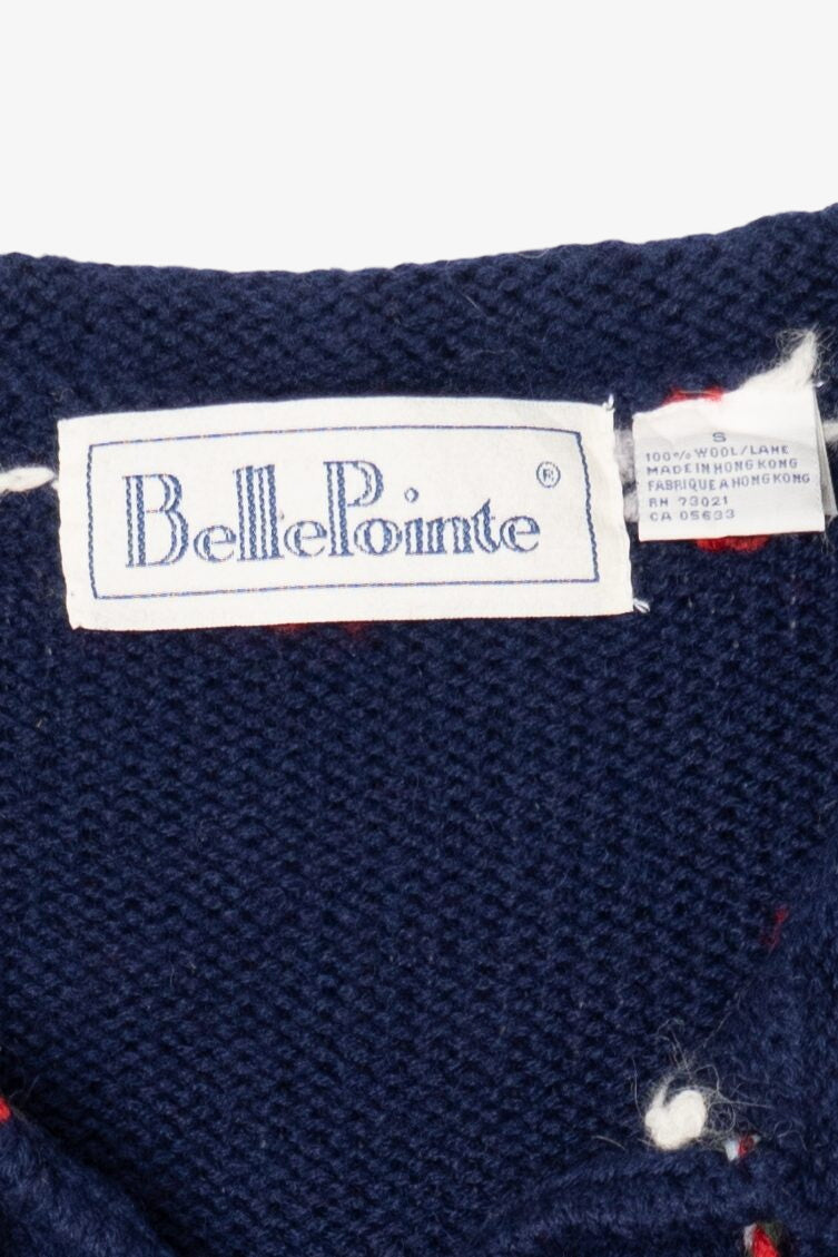 Vintage Navy Blue Belle Pointe Santa Ugly Christmas Pullover (1990s)