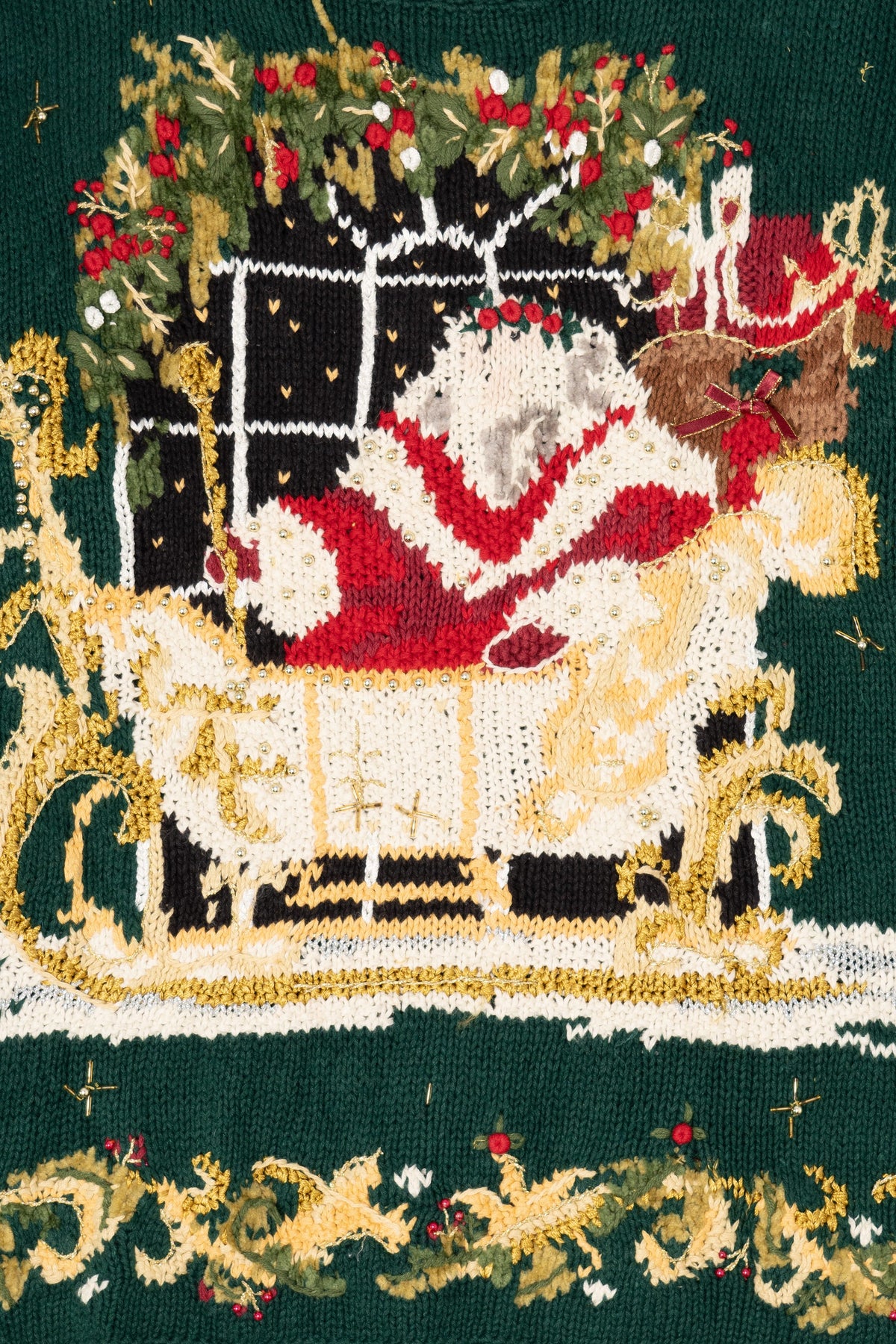 Vintage Green Heirloom Collectibles Santa Ugly Christmas Pullover (1990s)