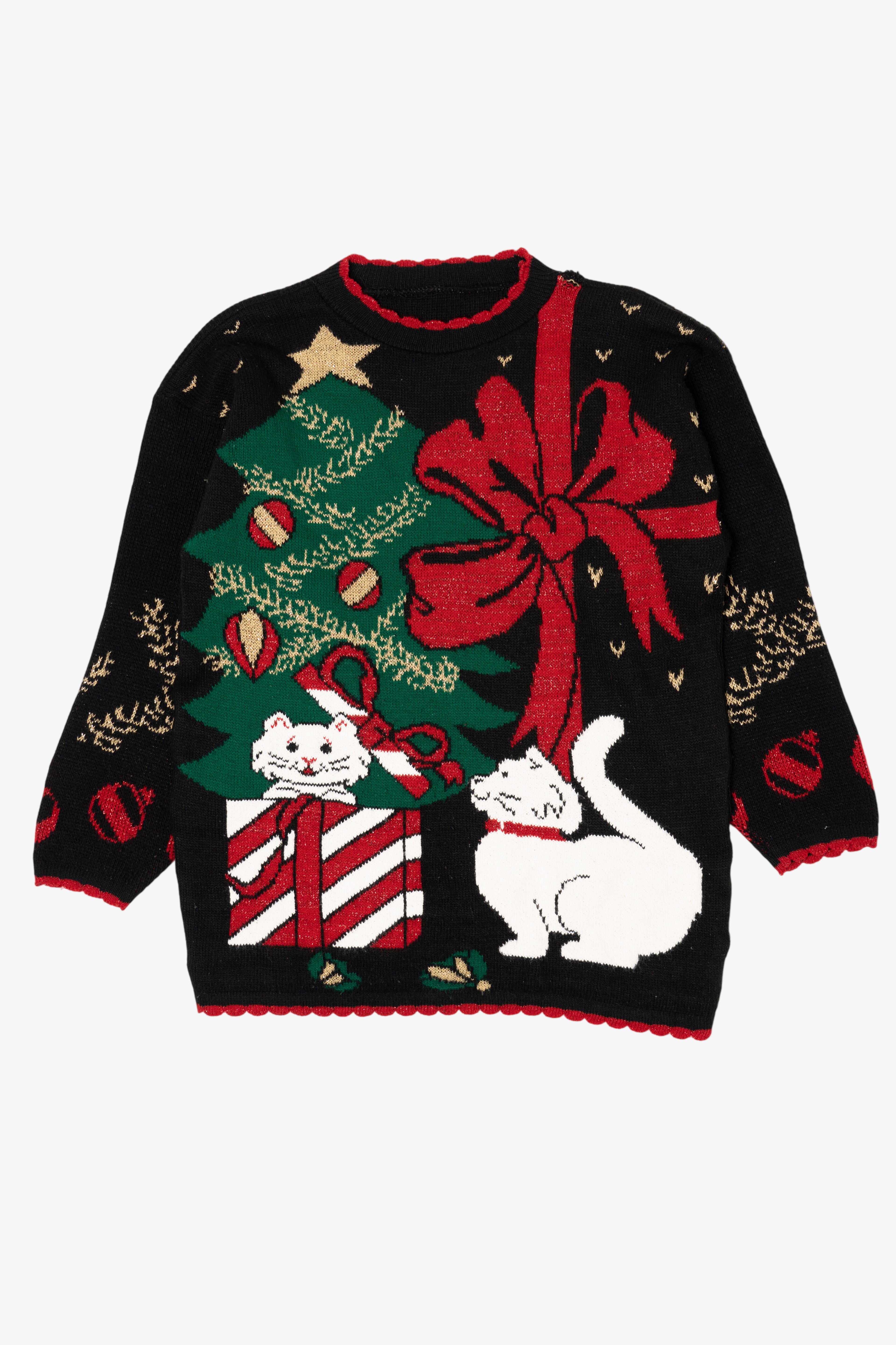Vintage Black Unknown Cats Ugly Christmas Pullover (1990s)