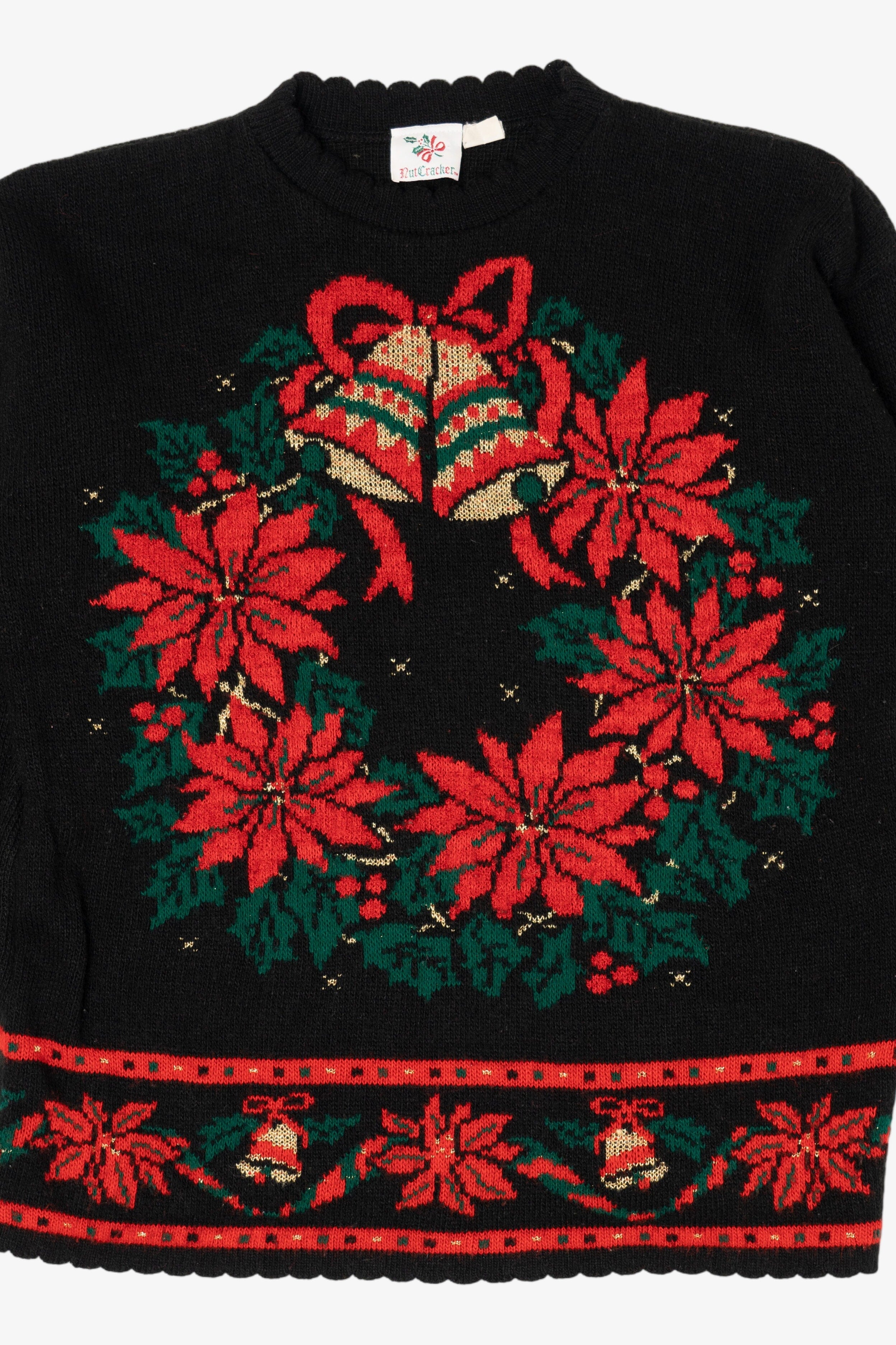Vintage Black Nutcracker Wreaths Ugly Christmas Pullover (1980s)