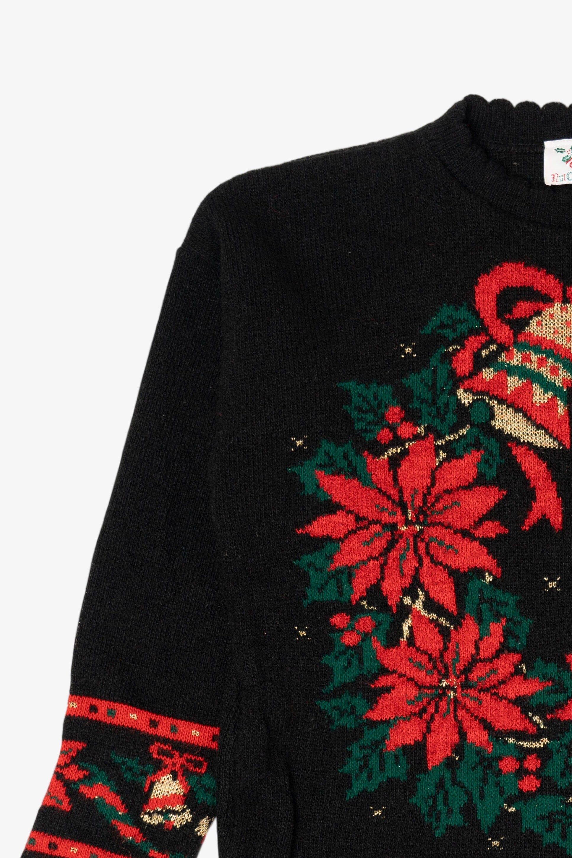 Vintage Black Nutcracker Wreaths Ugly Christmas Pullover (1980s)
