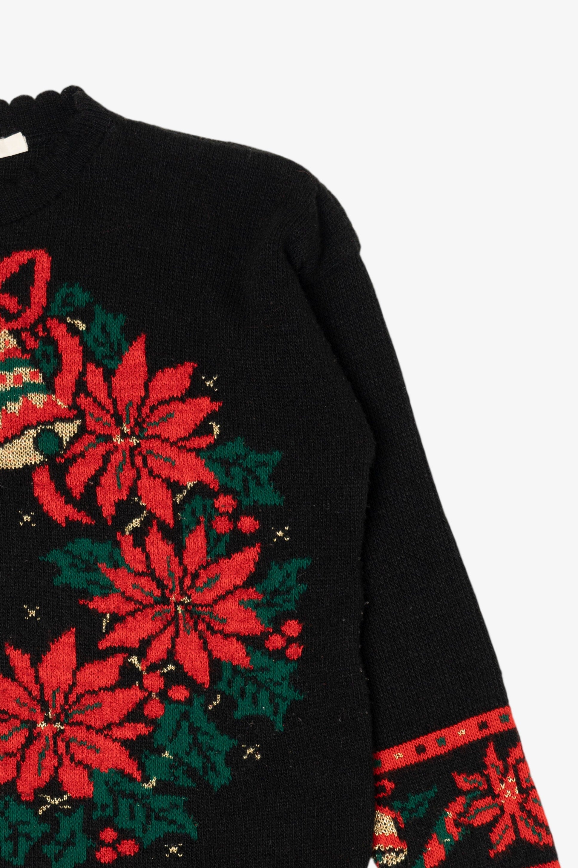 Vintage Black Nutcracker Wreaths Ugly Christmas Pullover (1980s)