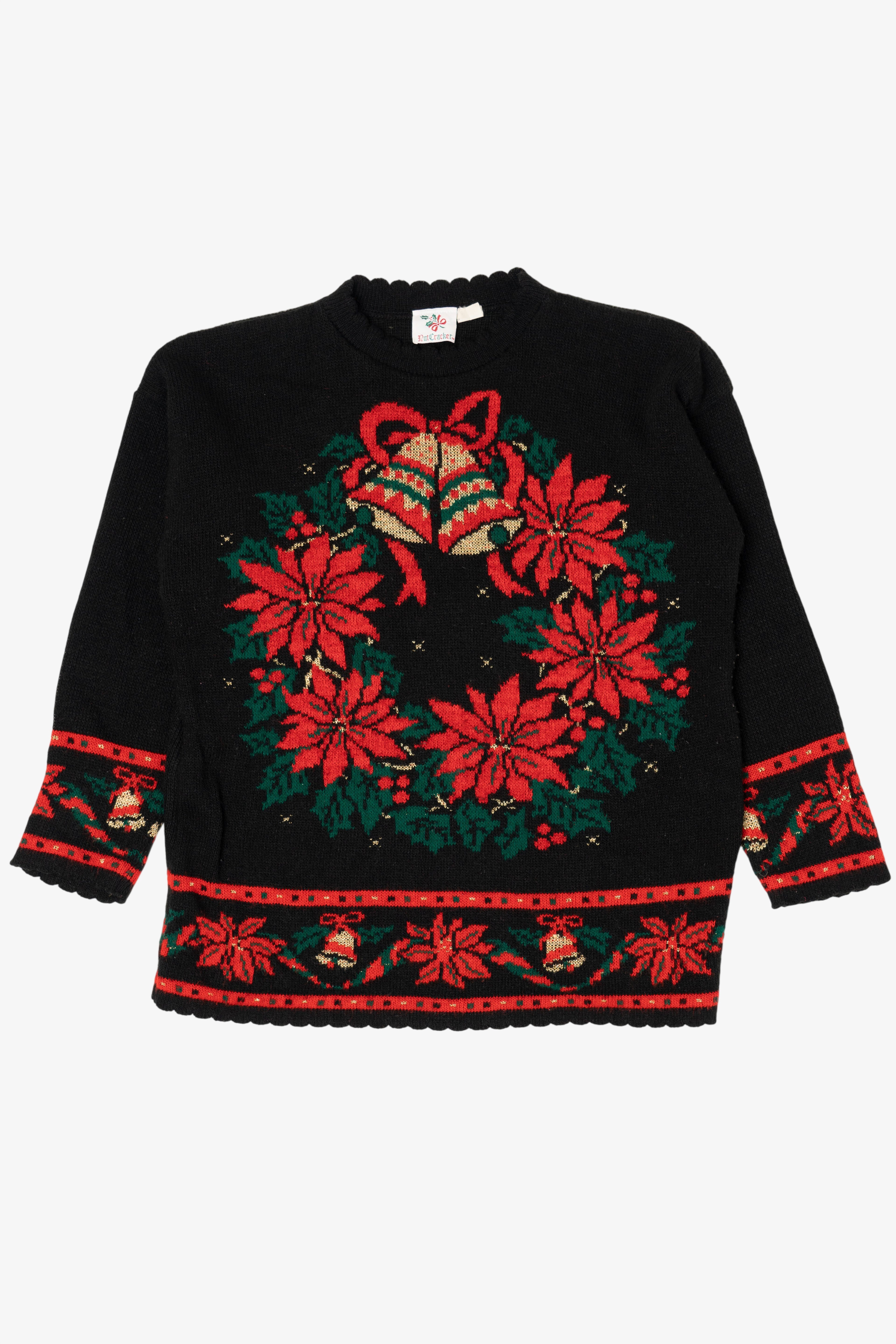 Vintage Black Nutcracker Wreaths Ugly Christmas Pullover (1980s)