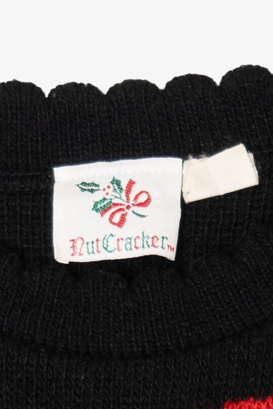 Vintage Black Nutcracker Wreaths Ugly Christmas Pullover (1980s)