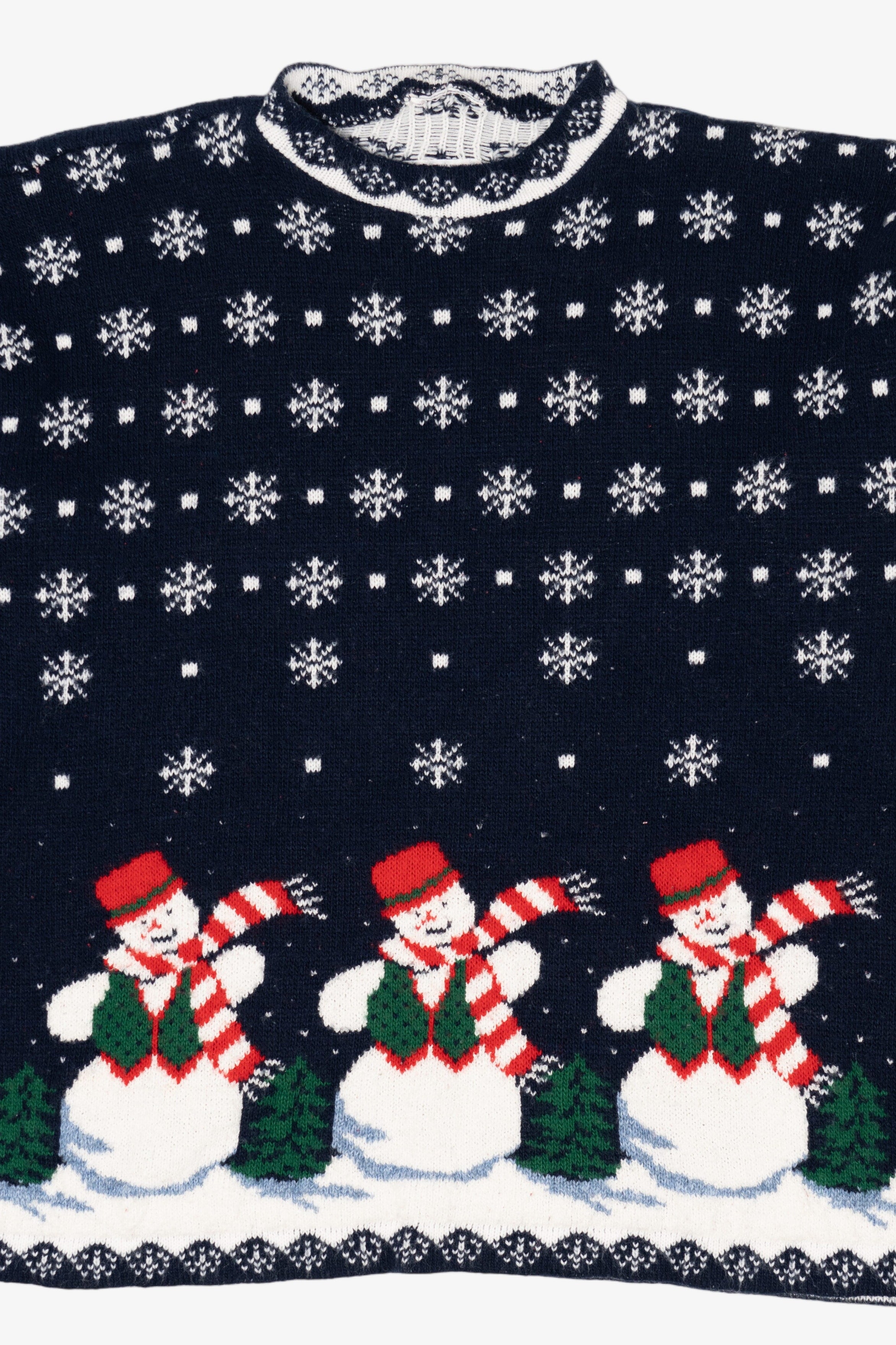 Vintage Navy Blue Snowmen Ugly Christmas Pullover (1990s)