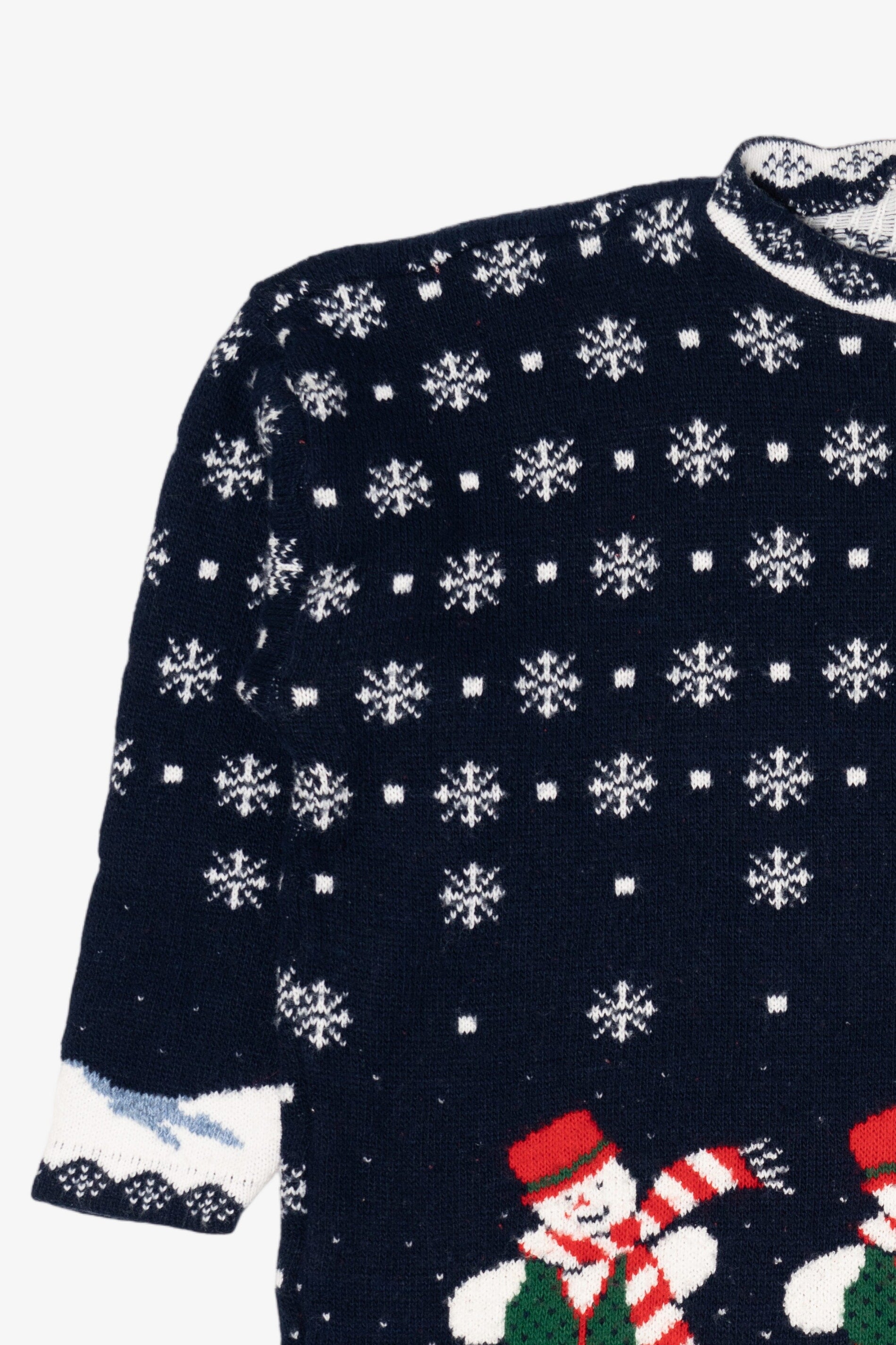 Vintage Navy Blue Snowmen Ugly Christmas Pullover (1990s)