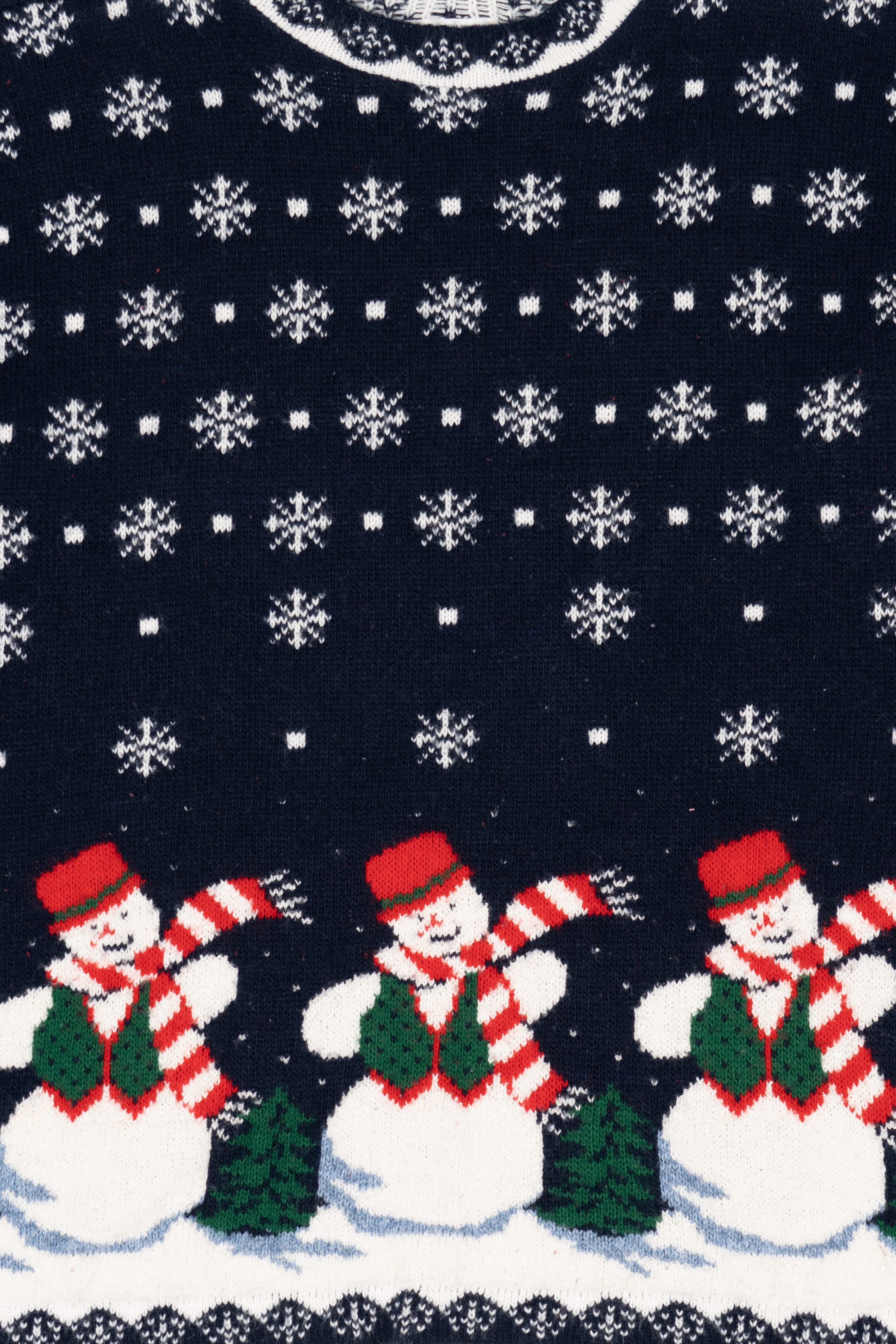 Vintage Navy Blue Snowmen Ugly Christmas Pullover (1990s)