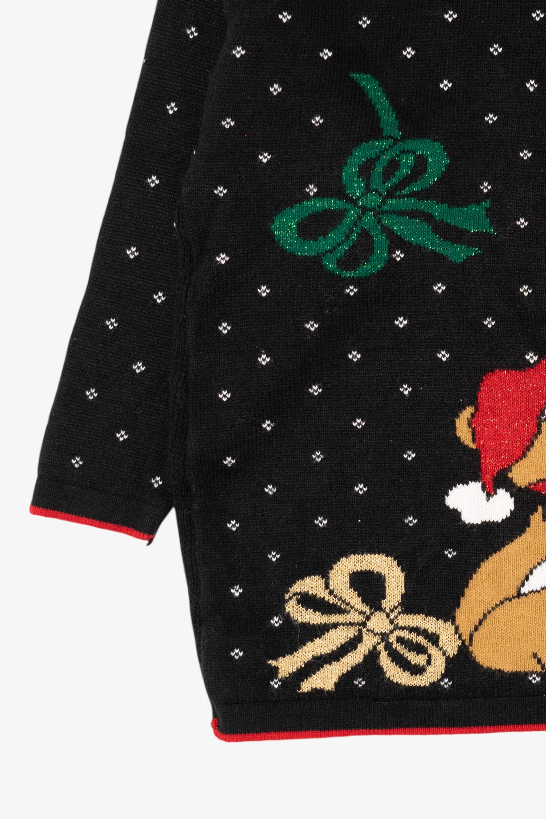 Vintage Black Holiday Time Teddy Bear Ugly Christmas Pullover (1990s)
