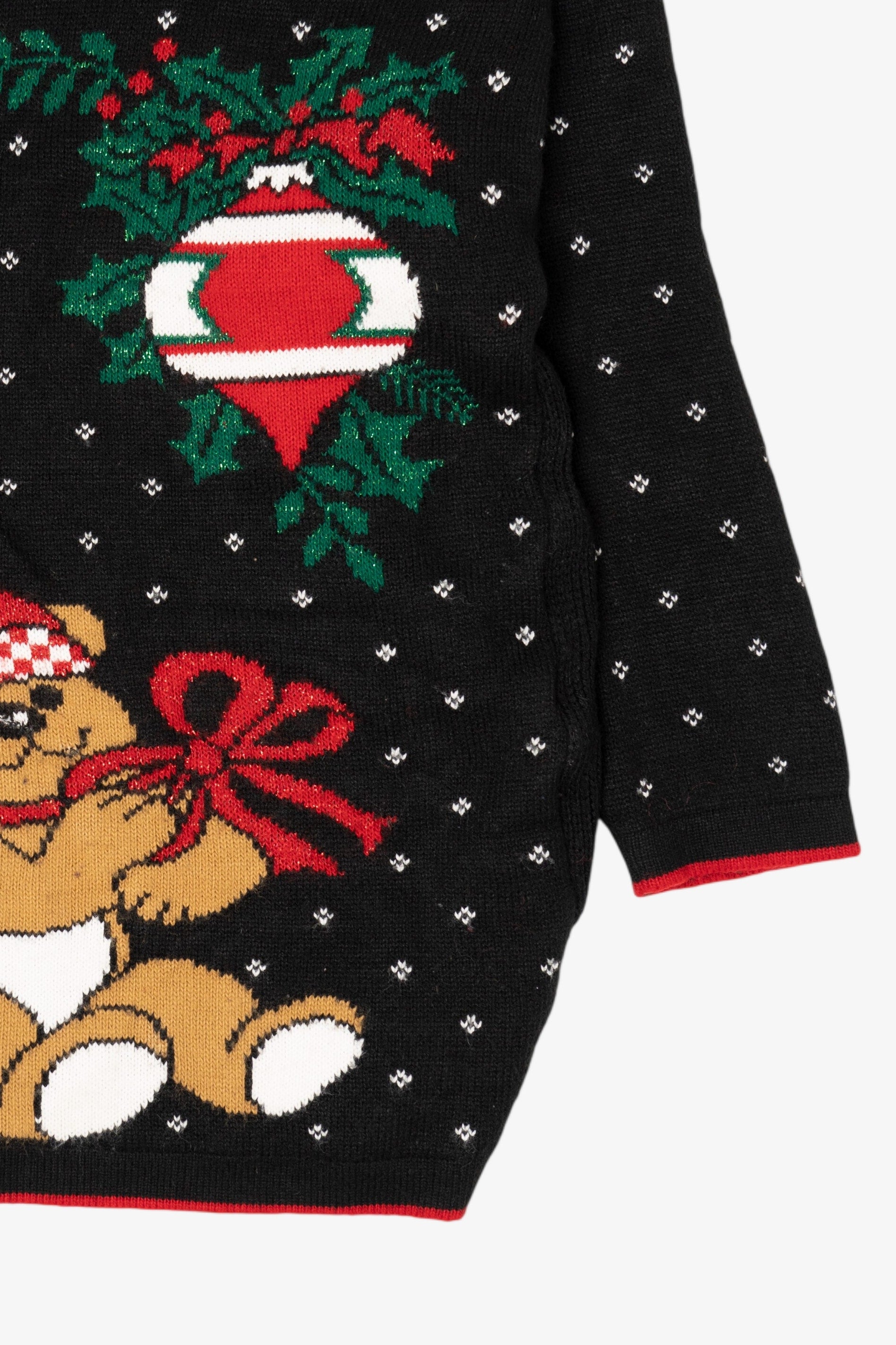 Vintage Black Holiday Time Teddy Bear Ugly Christmas Pullover (1990s)