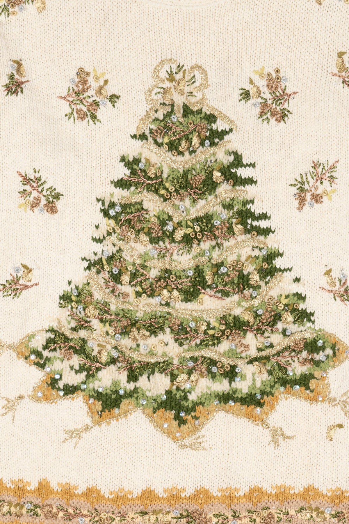 Vintage White Heirloom Collectible Tree Ugly Christmas Pullover (1990s)