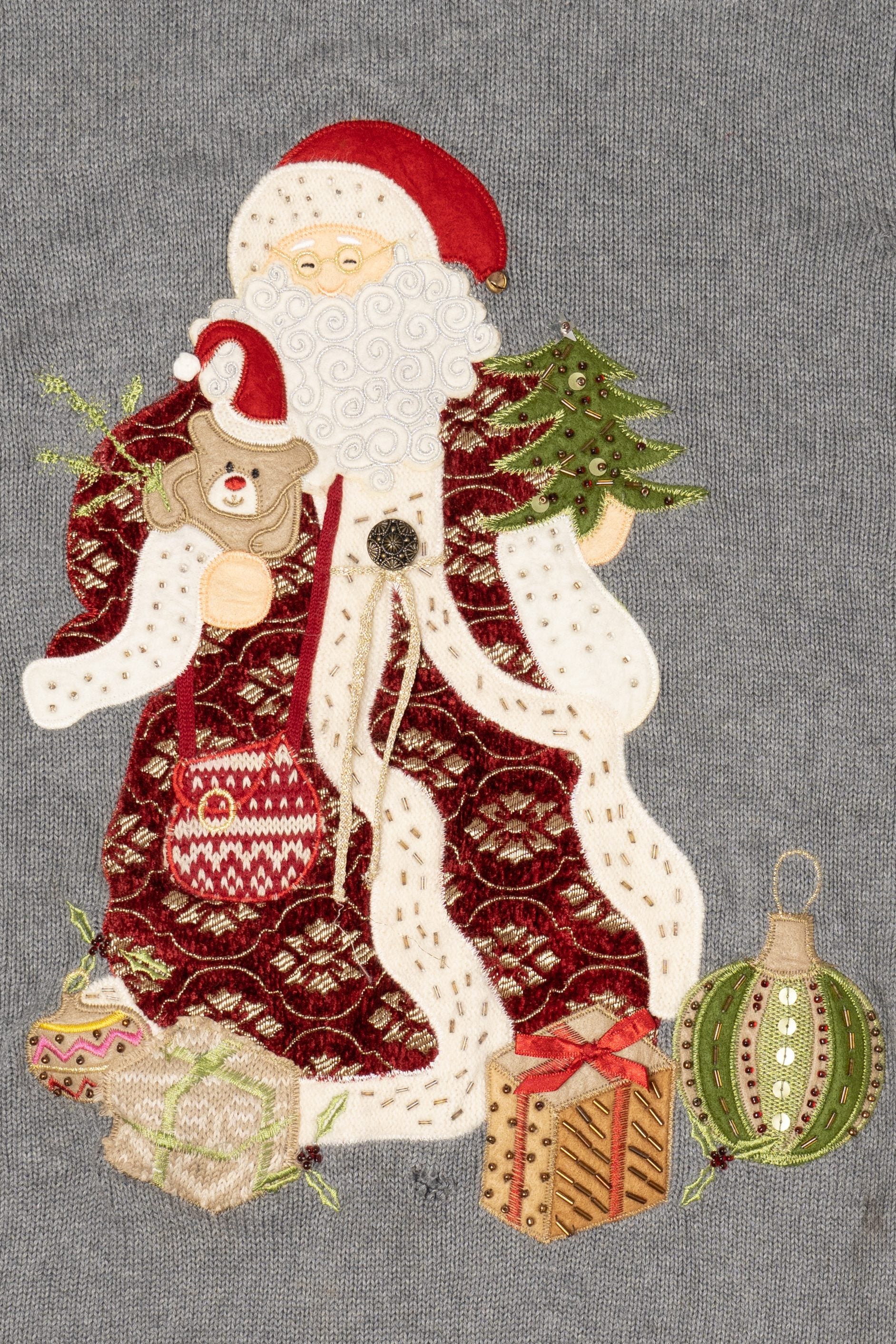 Gray CJ Banks Hand Embroidered Santa Ugly Christmas Pullover (2010s)