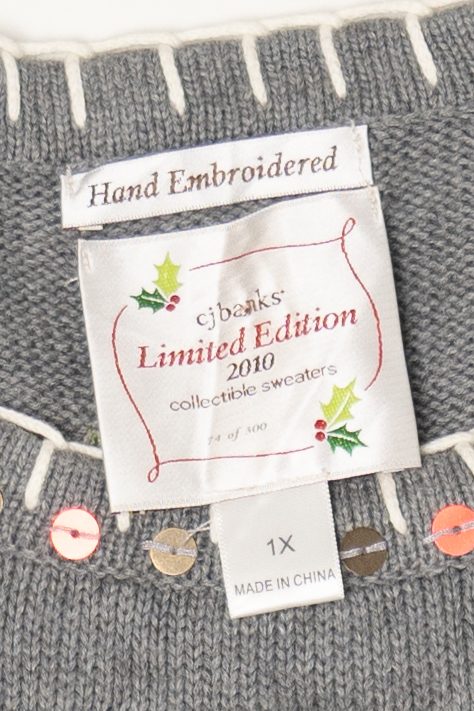 Gray CJ Banks Hand Embroidered Santa Ugly Christmas Pullover (2010s)