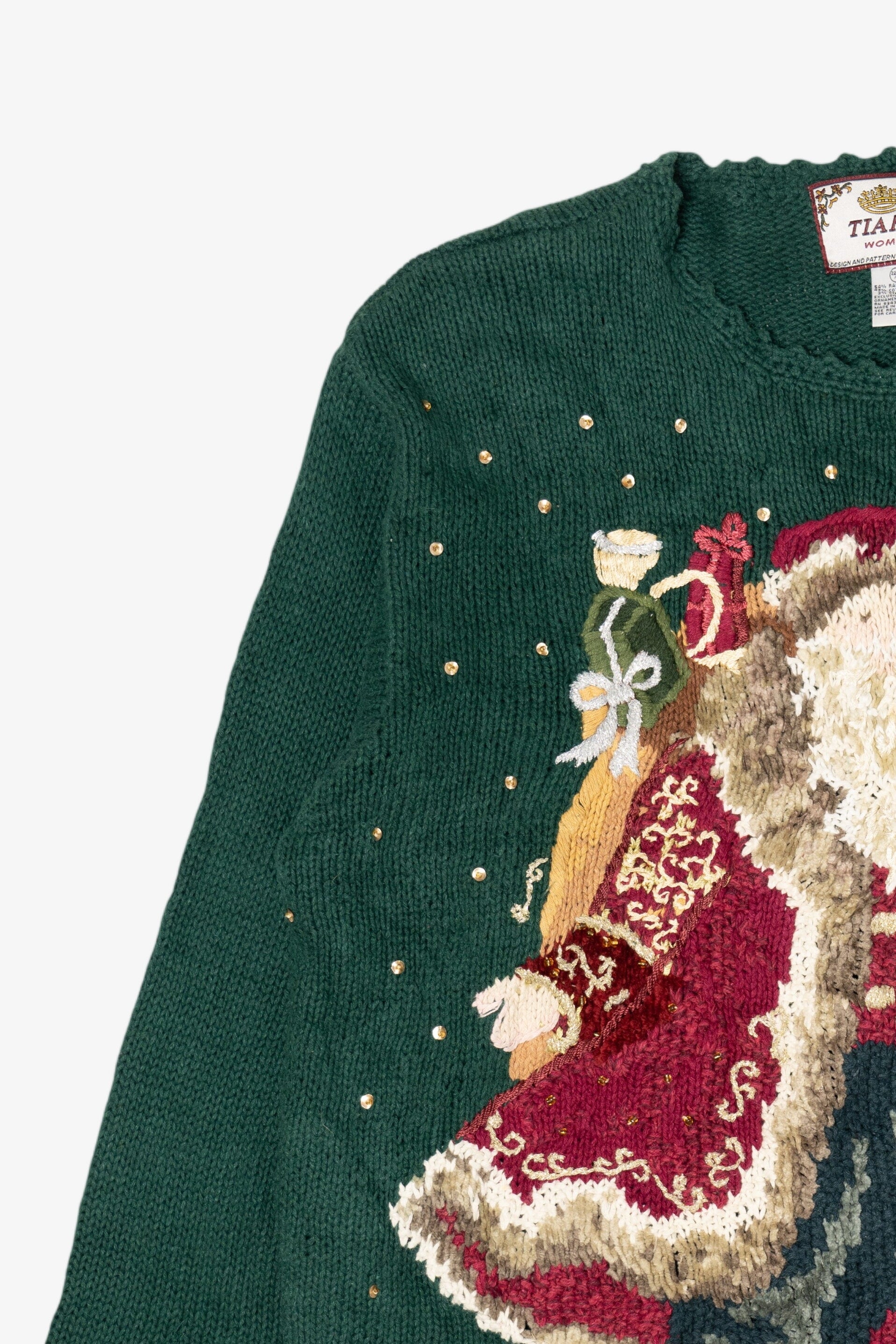 Vintage Green Tiara Women Santa Saint Nick Ugly Christmas Pullover (2000s)