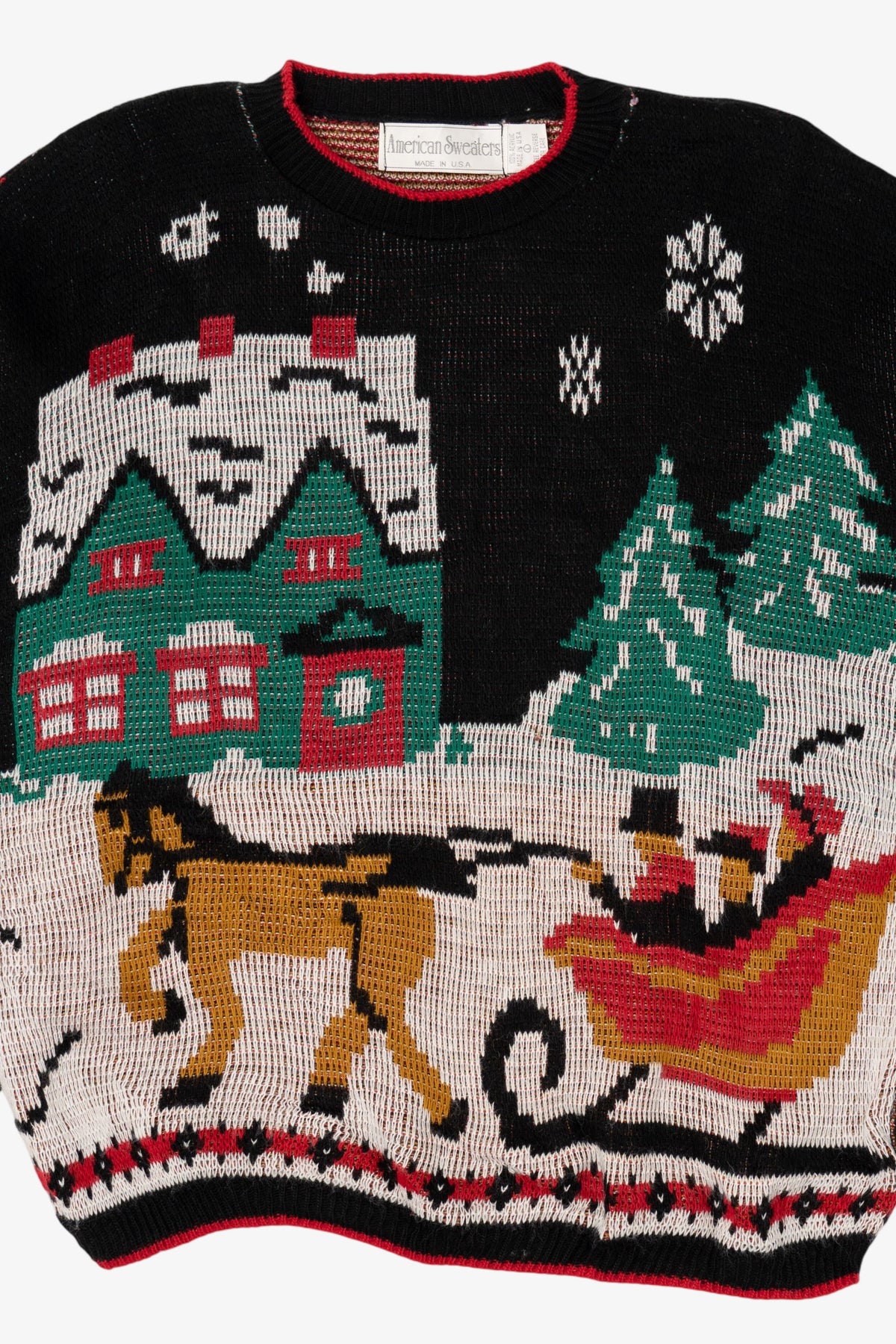 Vintage Black Sleigh Ride American Sweater Ugly Christmas Pullover (1980s)