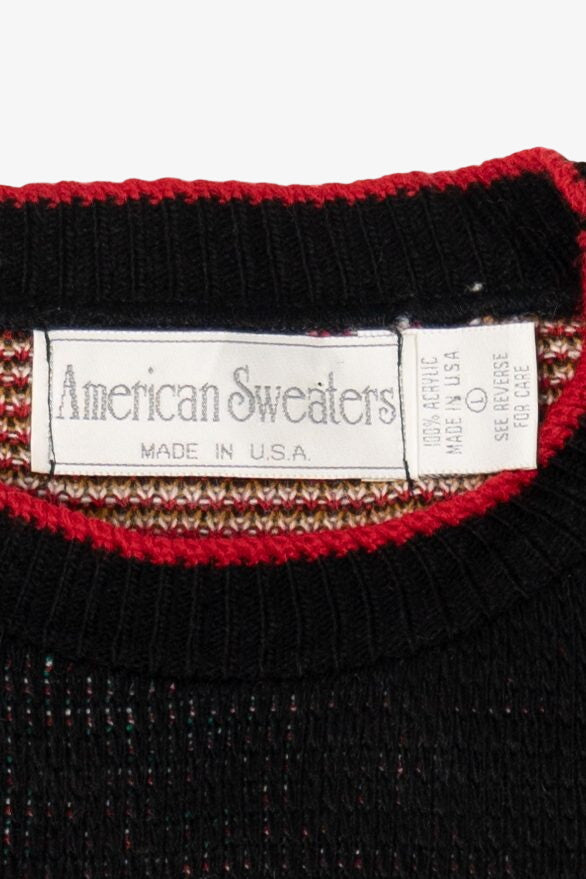 Vintage Black Sleigh Ride American Sweater Ugly Christmas Pullover (1980s)