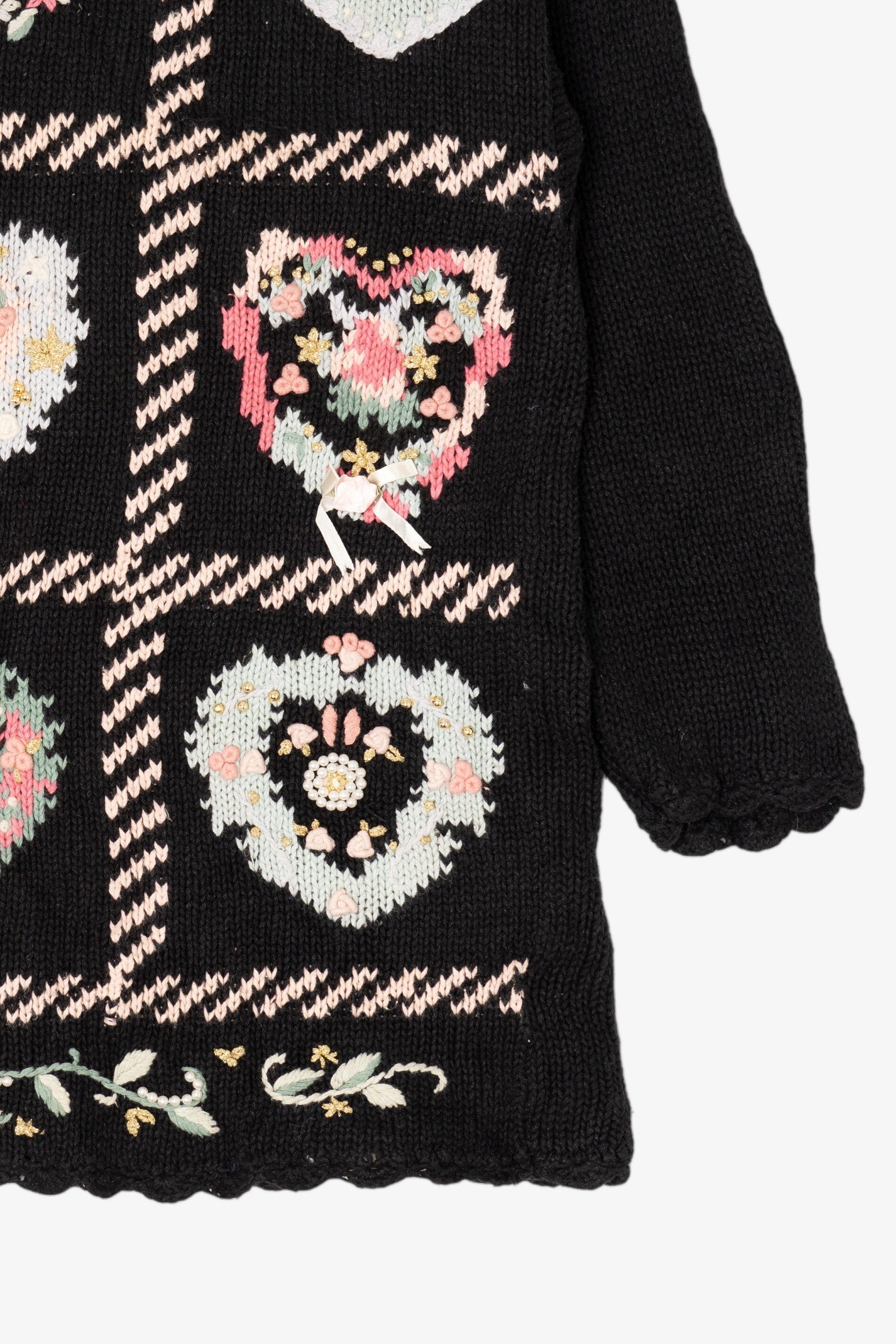 Vintage Black Kathie Lee Wreath Hearts Ugly Christmas Pullover (1990s)