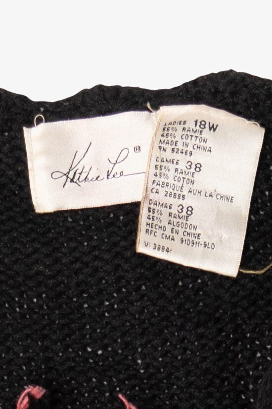 Vintage Black Kathie Lee Wreath Hearts Ugly Christmas Pullover (1990s)