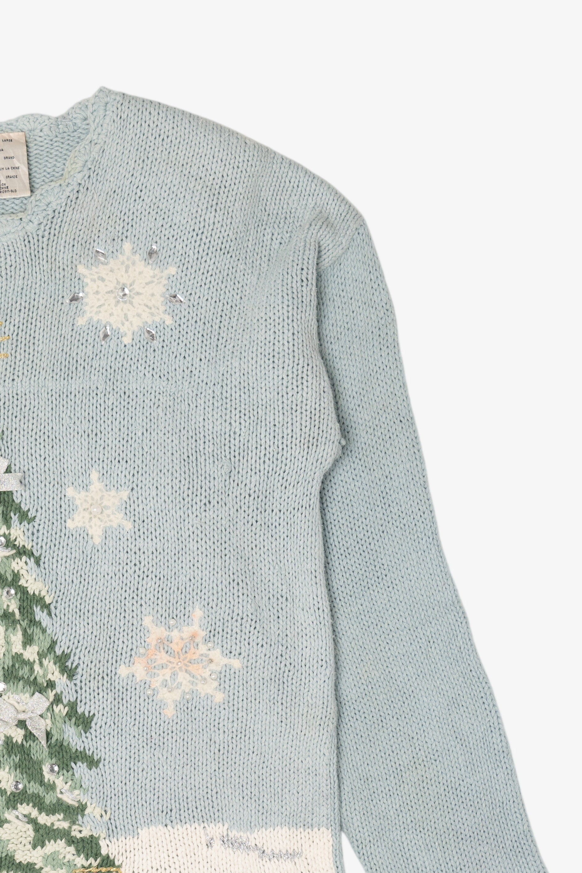 Vintage Light Blue Kathie Lee Tree Ugly Christmas Pullover (1990s)