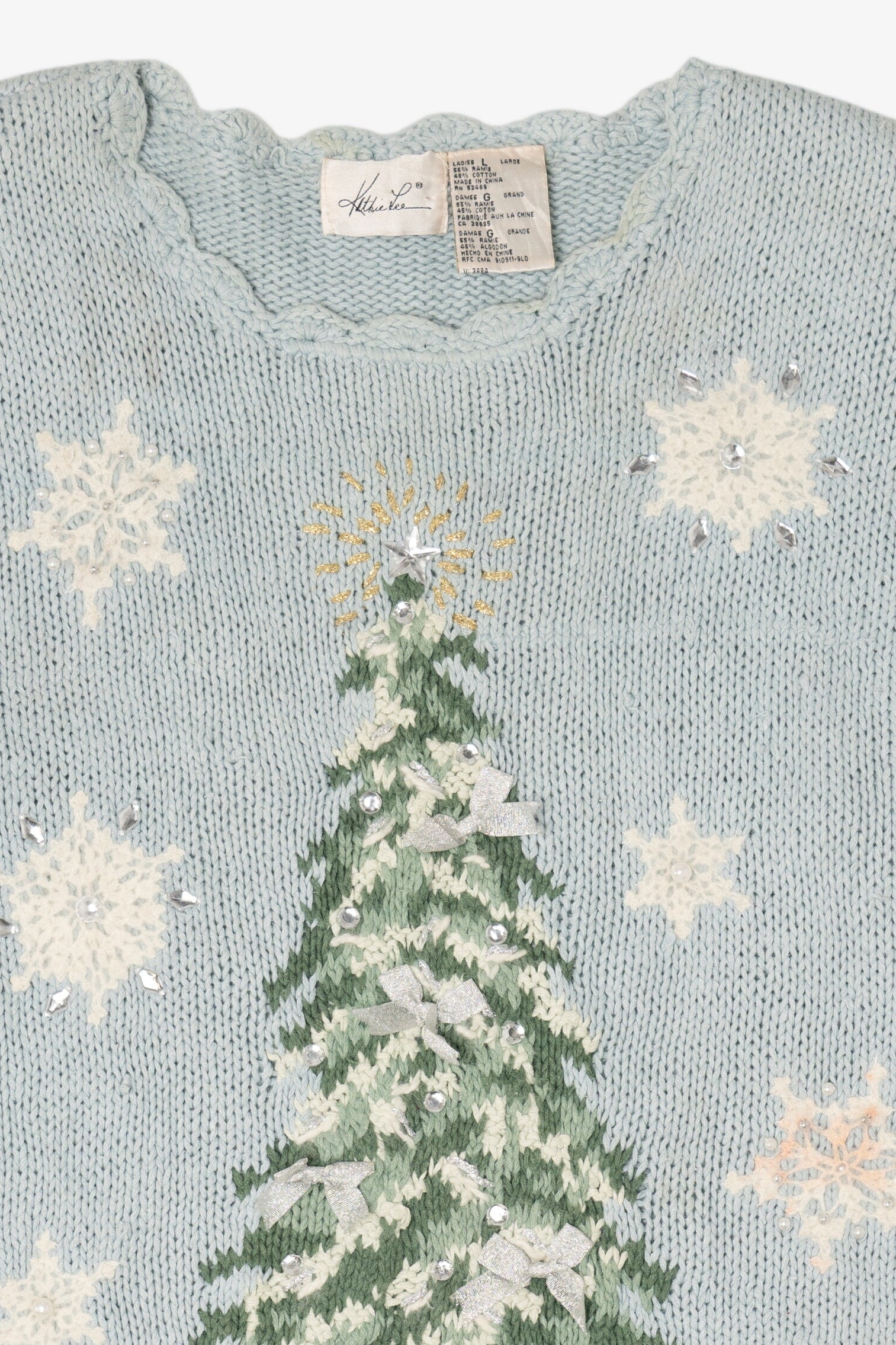 Vintage Light Blue Kathie Lee Tree Ugly Christmas Pullover (1990s)
