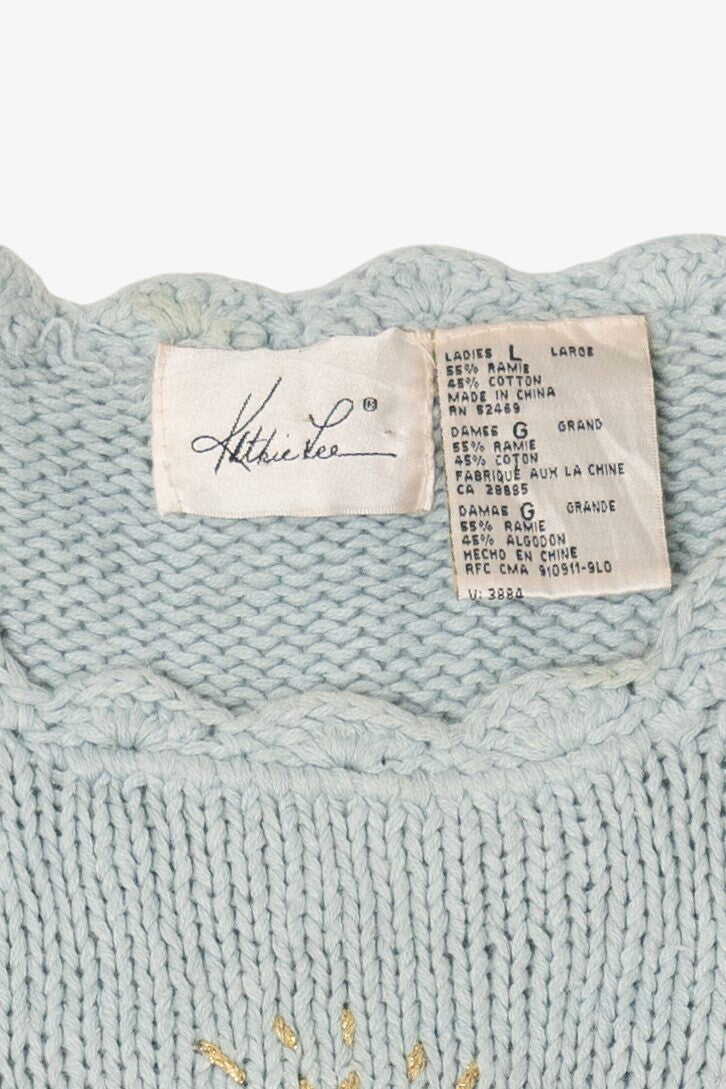 Vintage Light Blue Kathie Lee Tree Ugly Christmas Pullover (1990s)