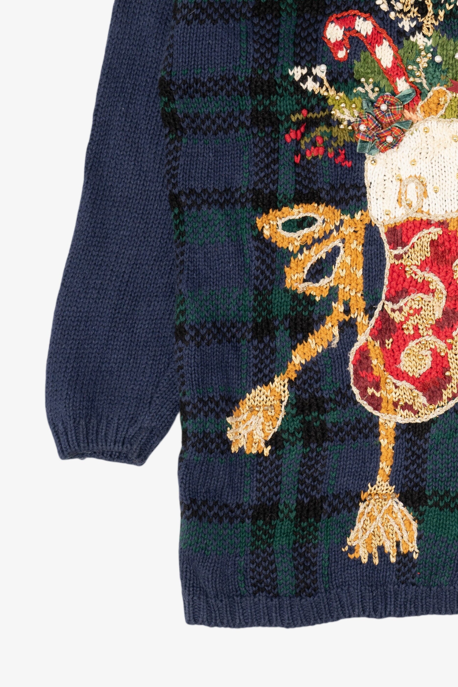 Vintage Navy Blue Kim Rogers Stockings Ugly Christmas Pullover (1990s)