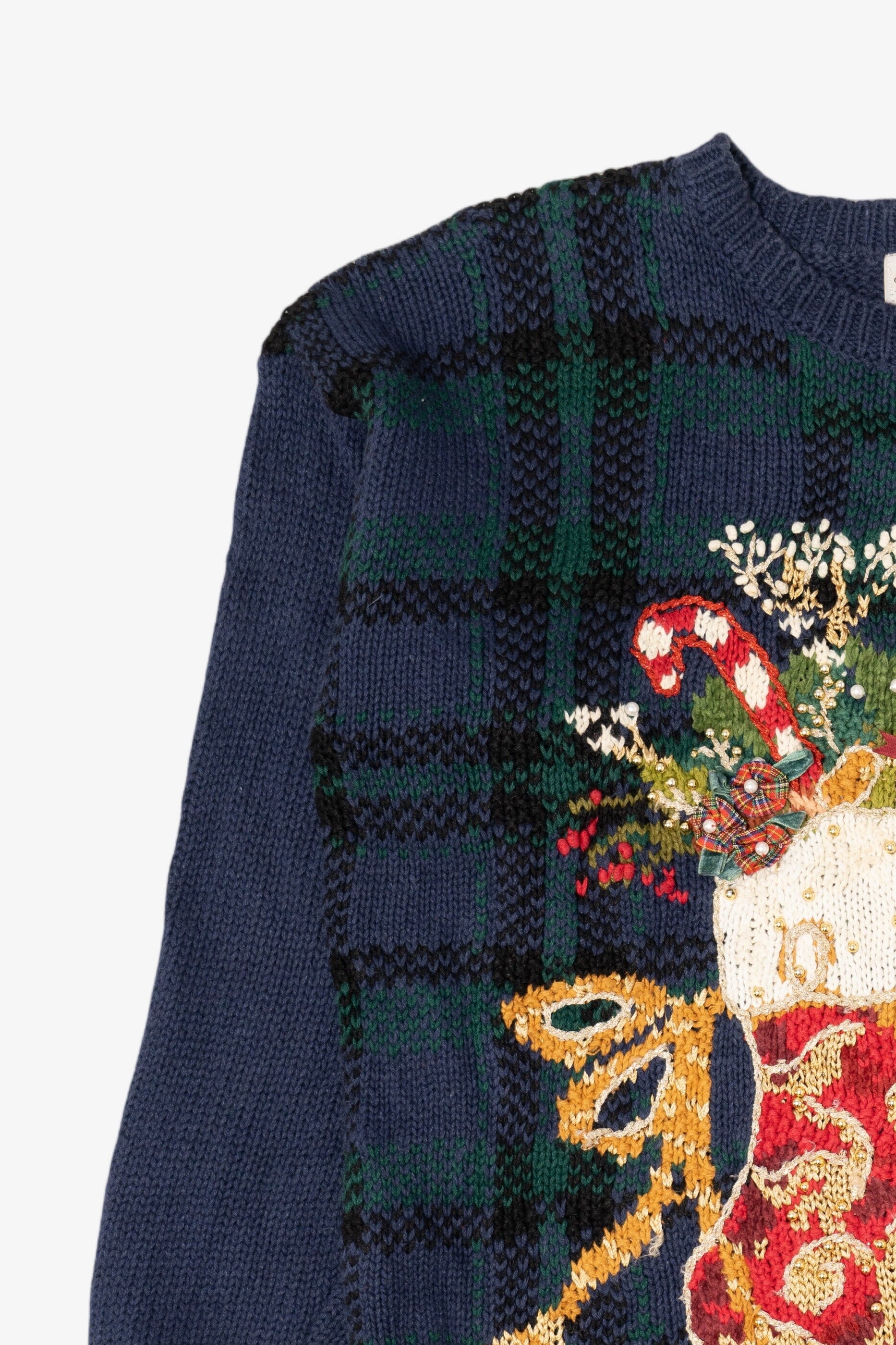 Vintage Navy Blue Kim Rogers Stockings Ugly Christmas Pullover (1990s)