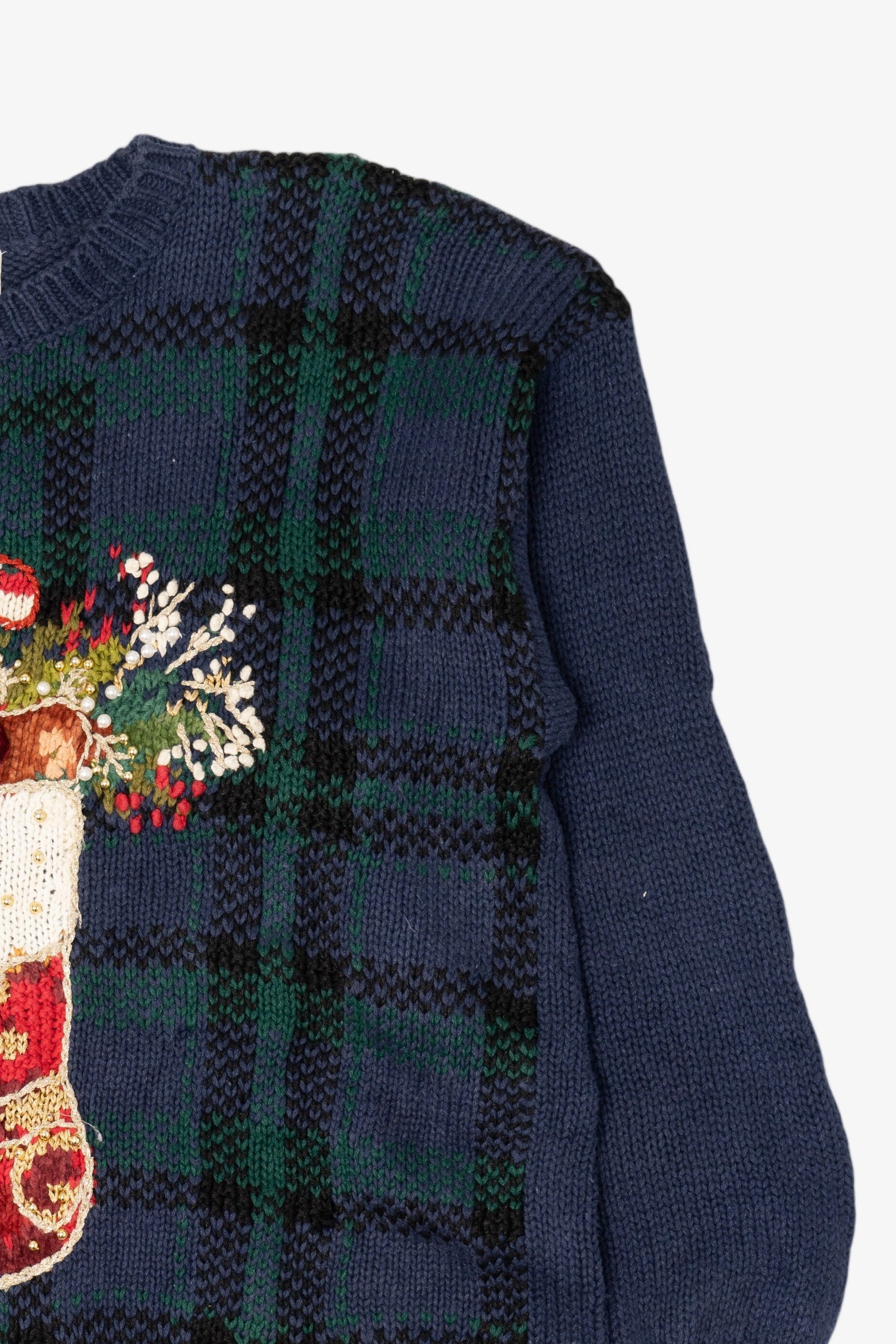 Vintage Navy Blue Kim Rogers Stockings Ugly Christmas Pullover (1990s)