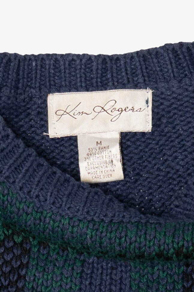 Vintage Navy Blue Kim Rogers Stockings Ugly Christmas Pullover (1990s)