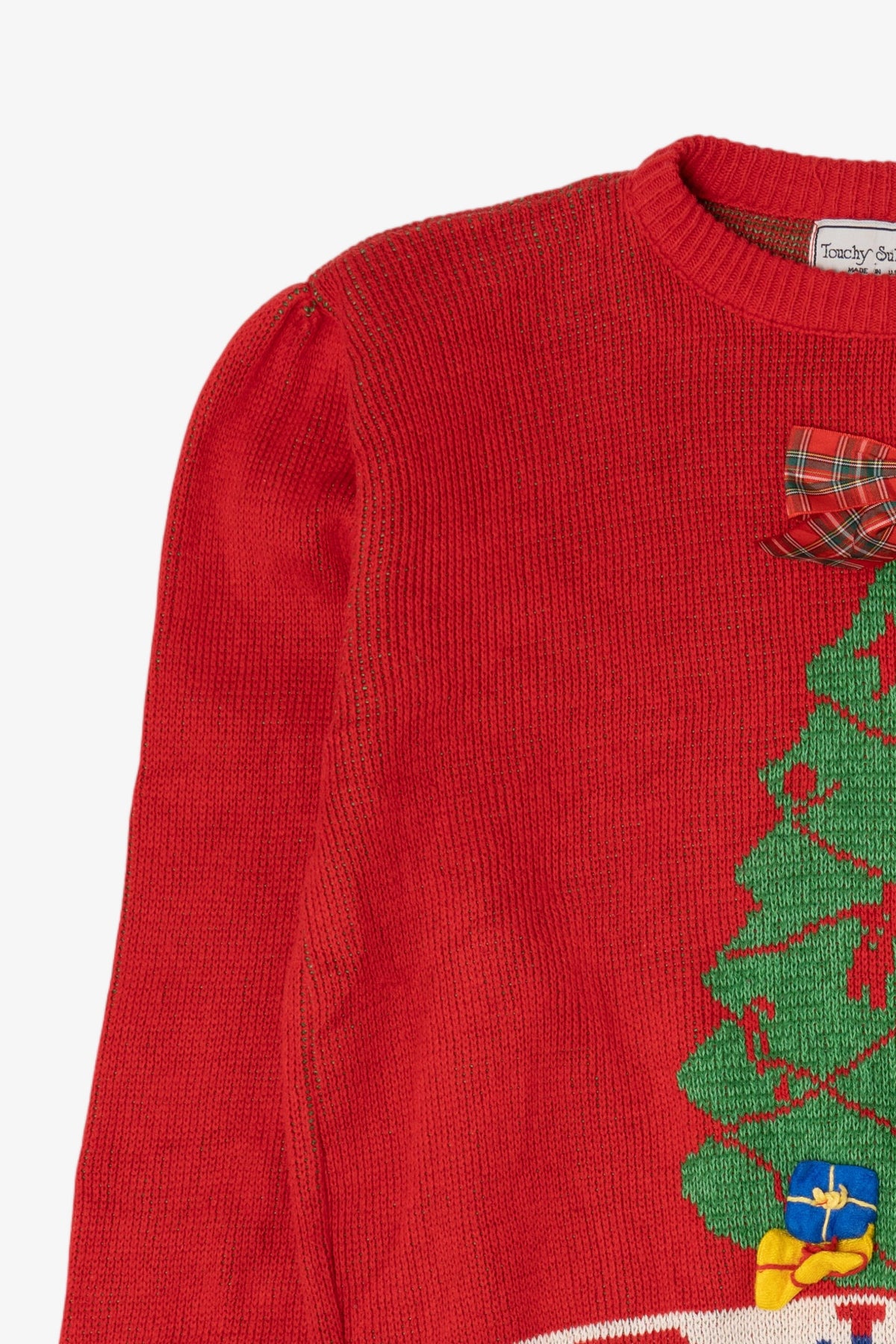 Vintage Red Touchy Subject Santa Ugly Christmas Graphic Sweater (1980s)