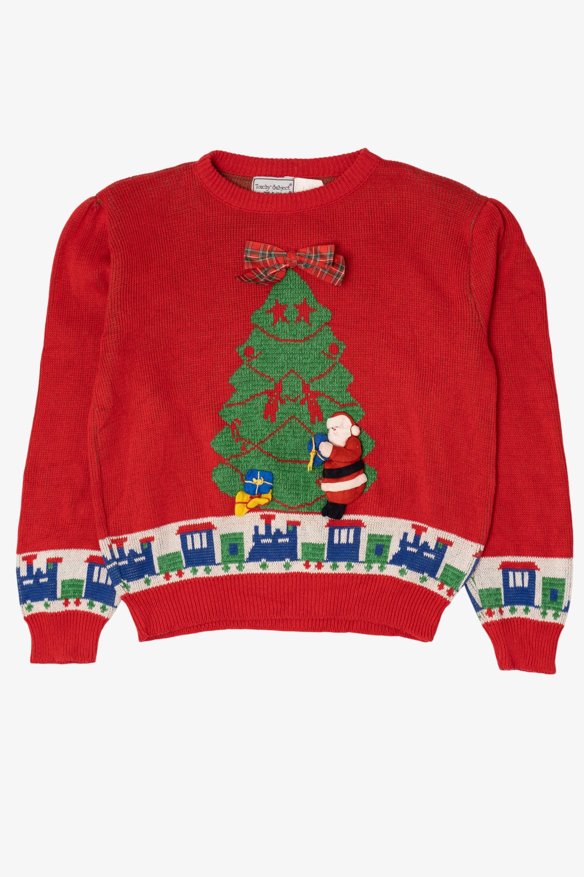 Vintage Red Touchy Subject Santa Ugly Christmas Graphic Sweater (1980s)
