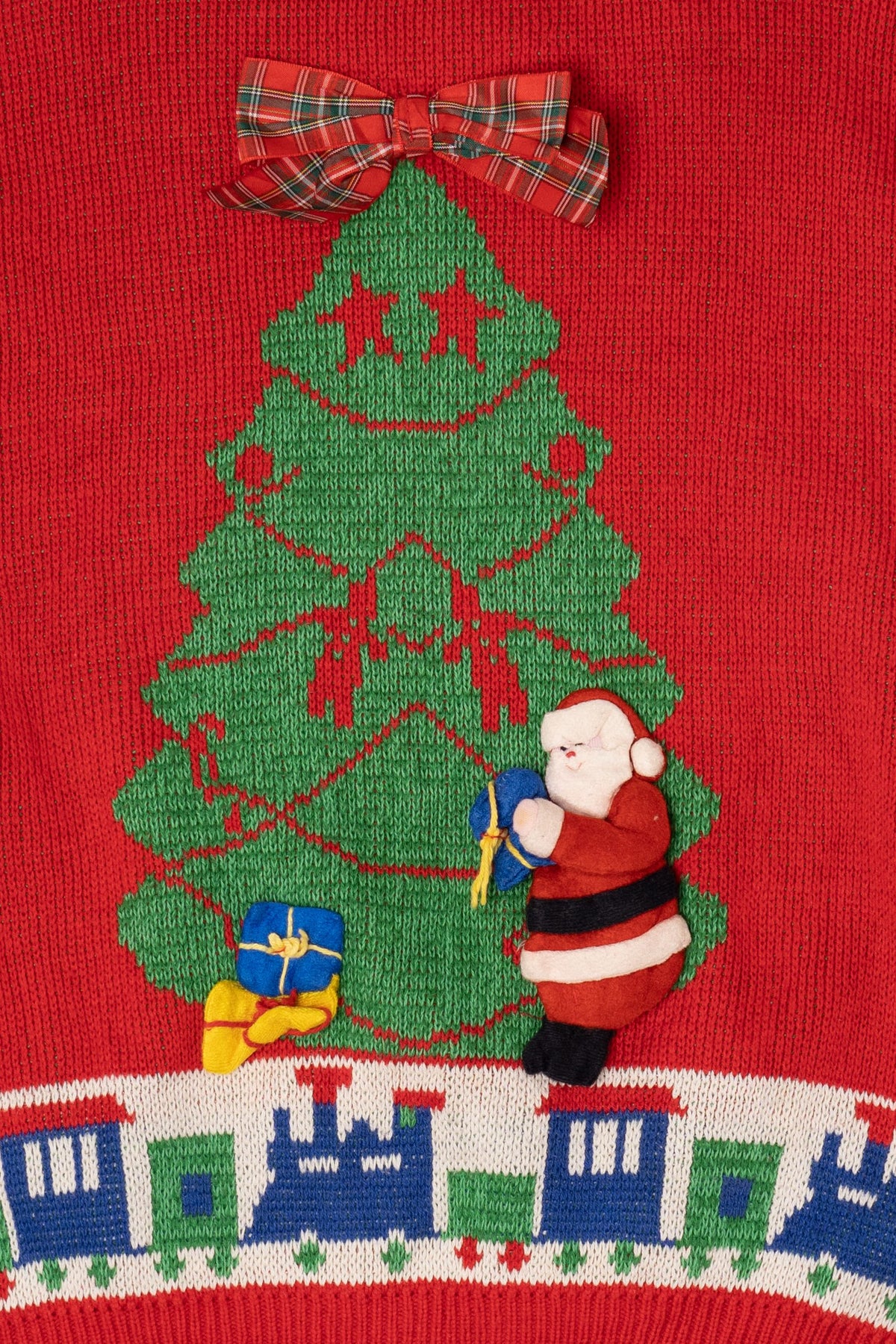 Vintage Red Touchy Subject Santa Ugly Christmas Graphic Sweater (1980s)