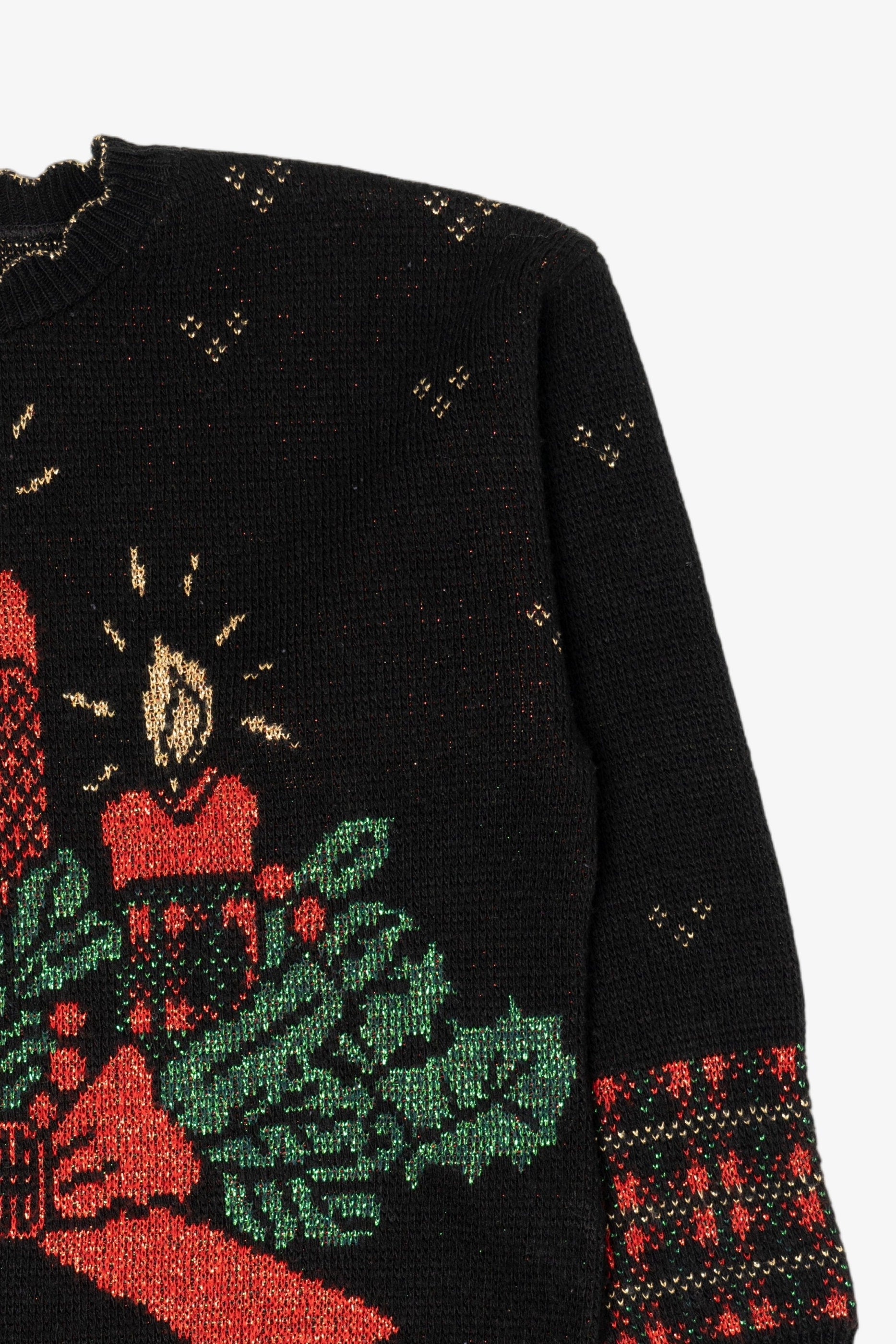 Vintage Black Holiday Time Candles Ugly Christmas Pullover (1990s)