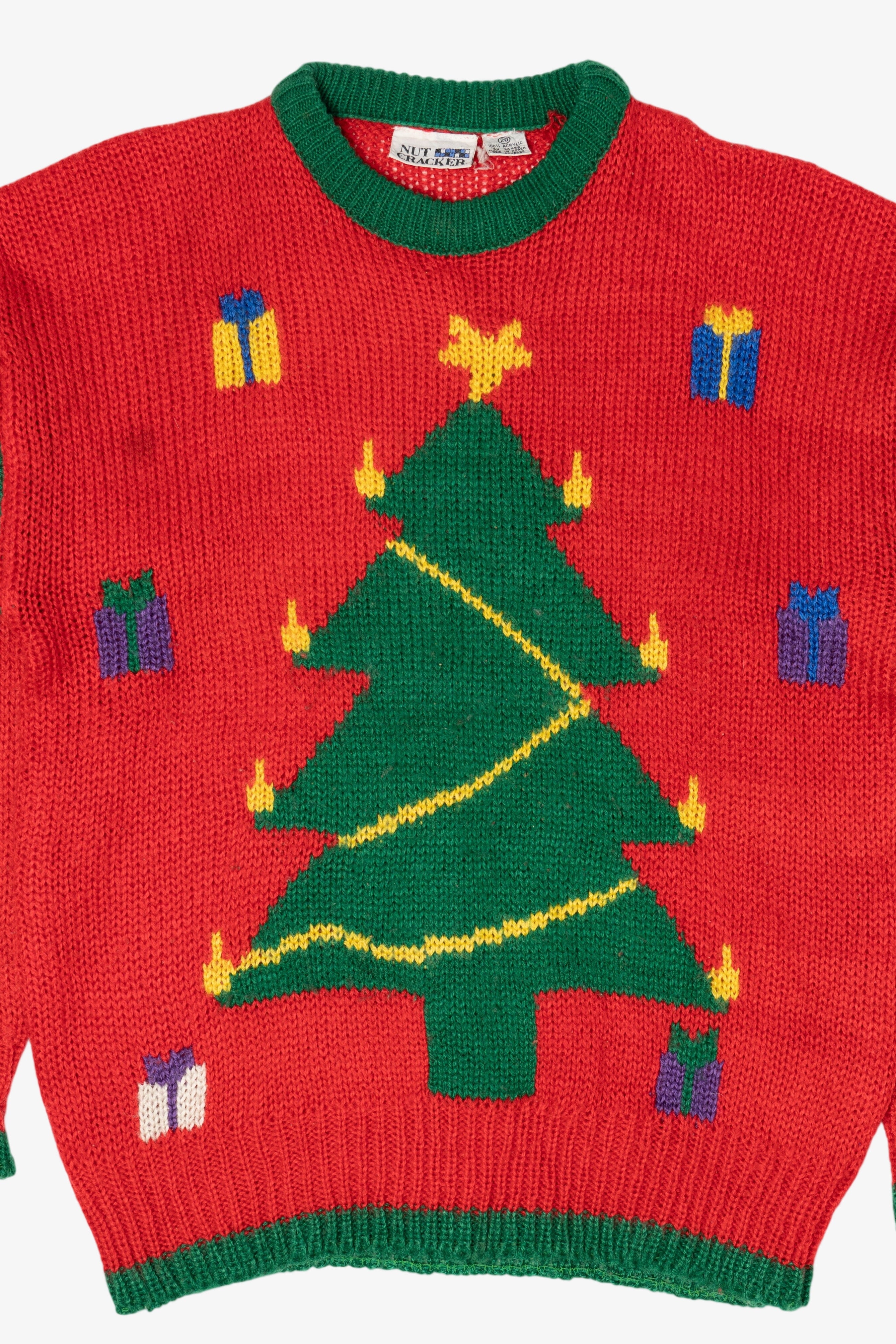 Vintage Red Nut Cracker Trees Ugly Christmas Pullover (1980s)