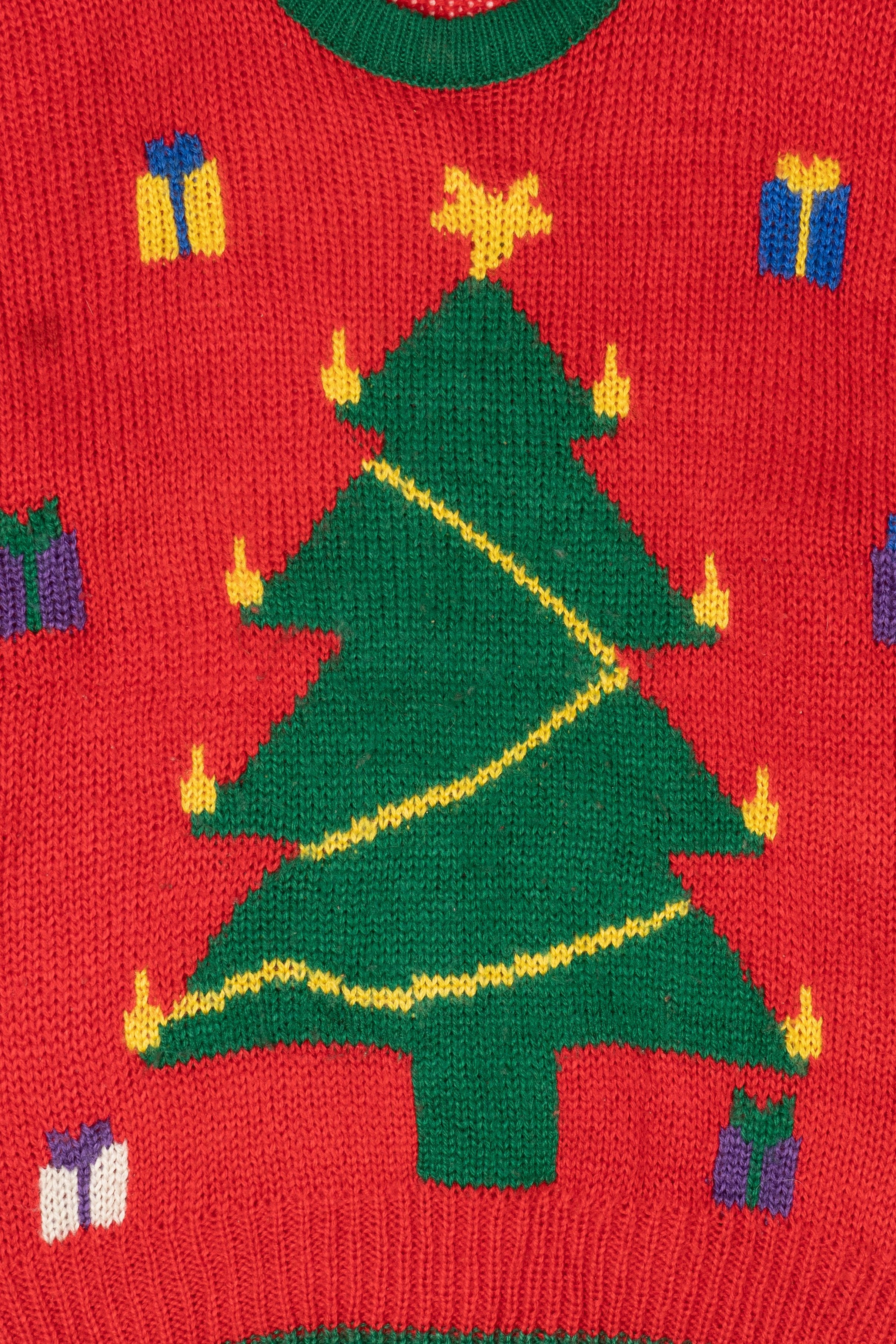 Vintage Red Nut Cracker Trees Ugly Christmas Pullover (1980s)