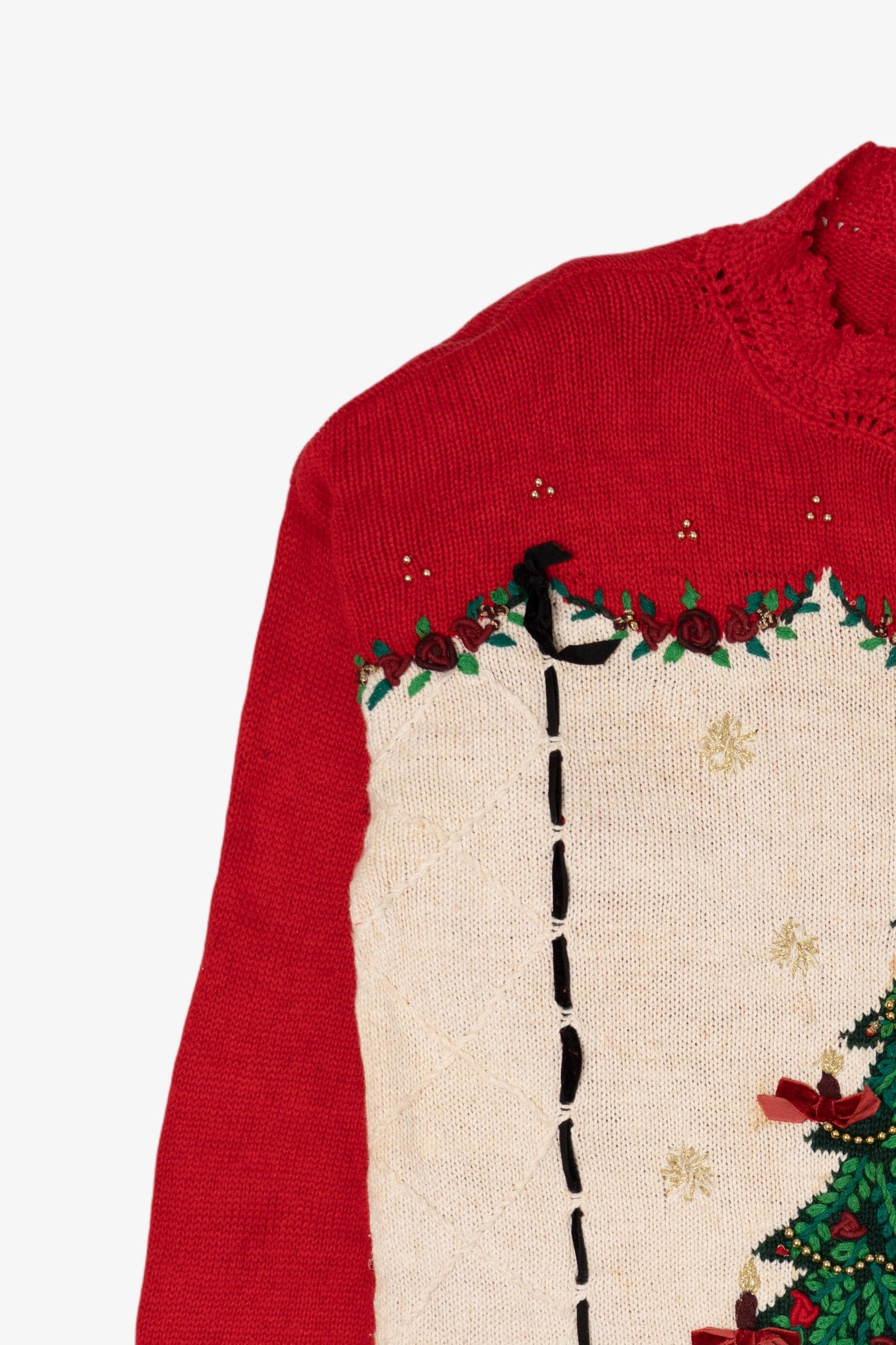 Vintage Red Beldoch Popper Tree Ugly Christmas Pullover (1990s)