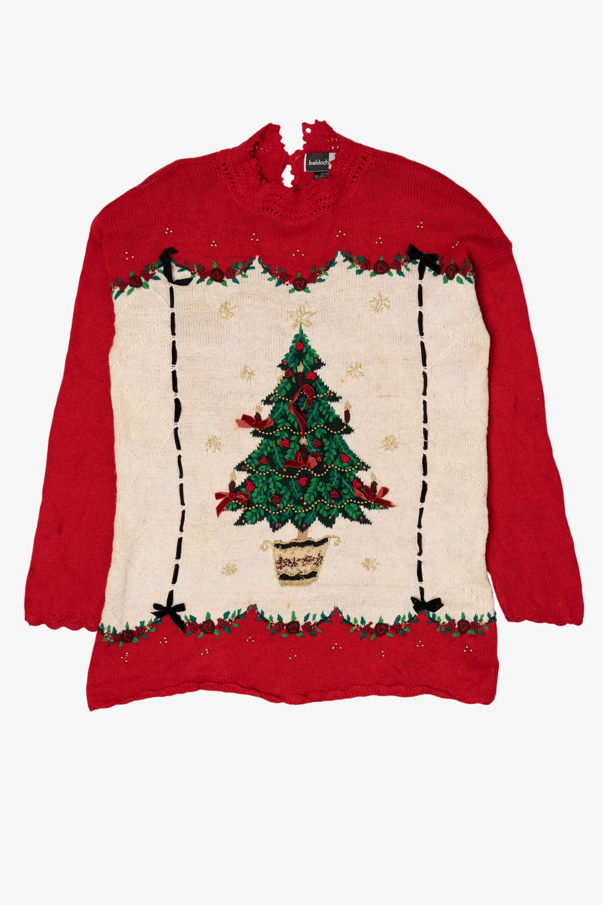 Vintage Red Beldoch Popper Tree Ugly Christmas Pullover (1990s)