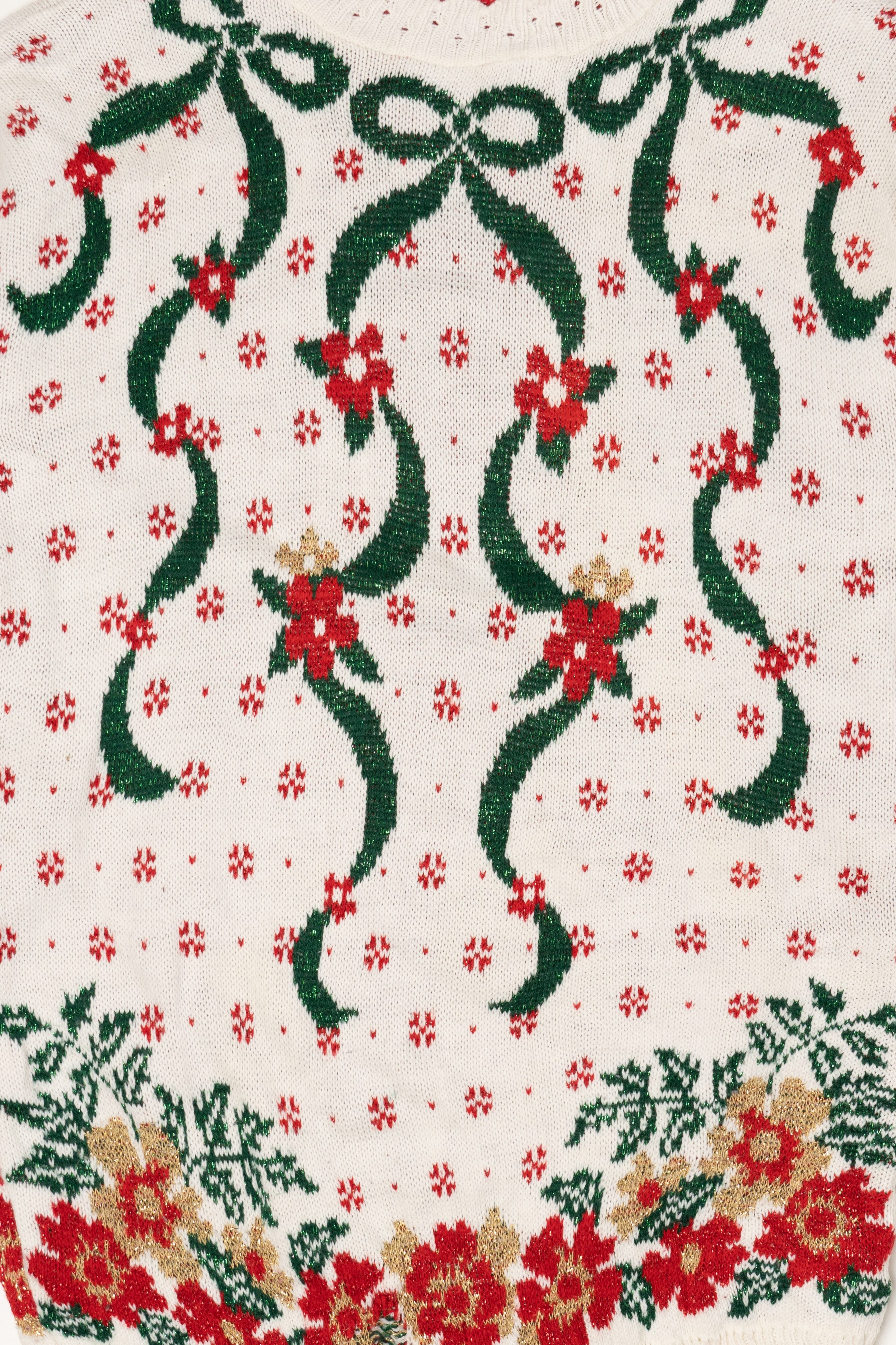 Vintage White Bows Ugly Christmas Pullover (1990s)