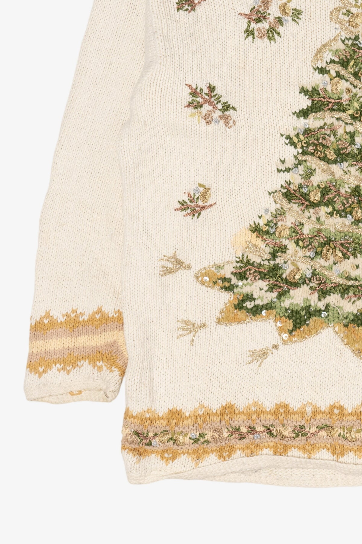 Vintage White Heirloom Collectible Trees Ugly Christmas Pullover (1990s)