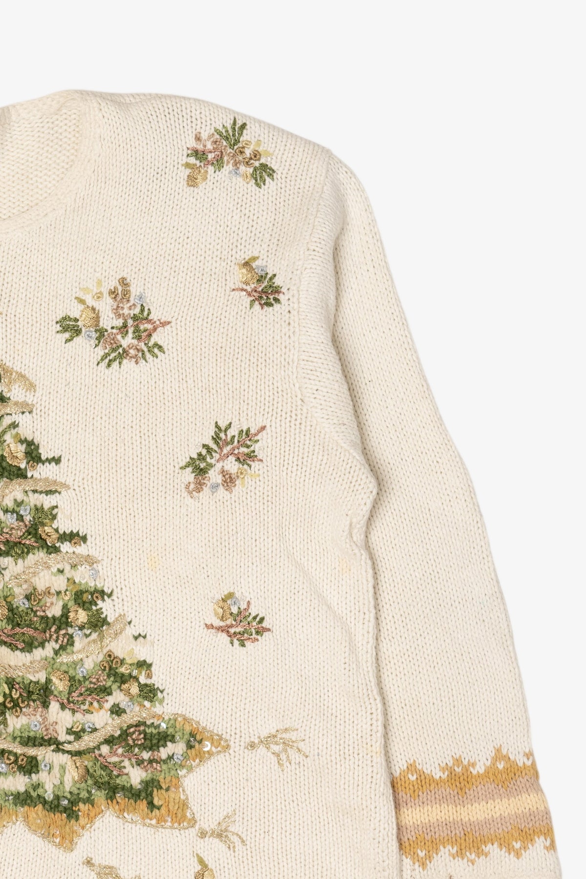 Vintage White Heirloom Collectible Trees Ugly Christmas Pullover (1990s)