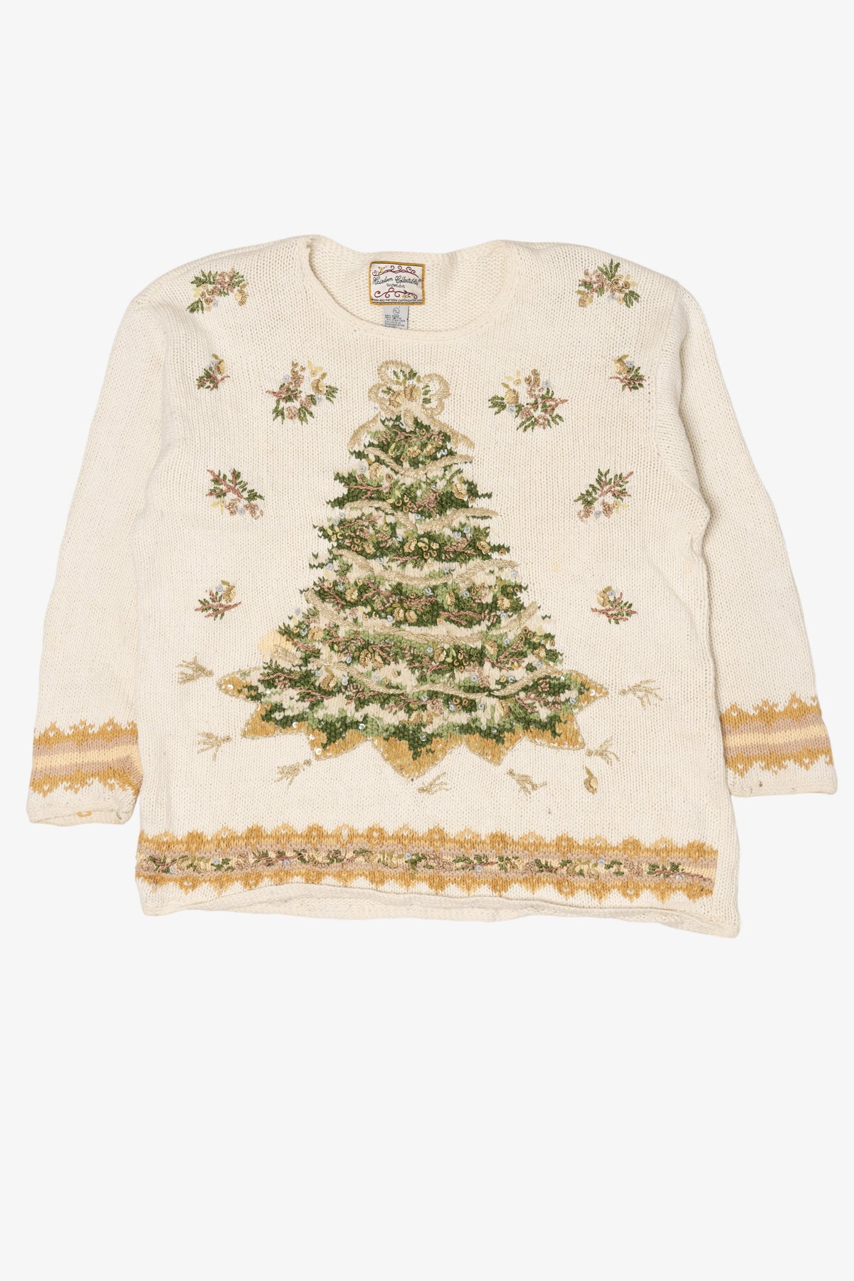 Vintage White Heirloom Collectible Trees Ugly Christmas Pullover (1990s)