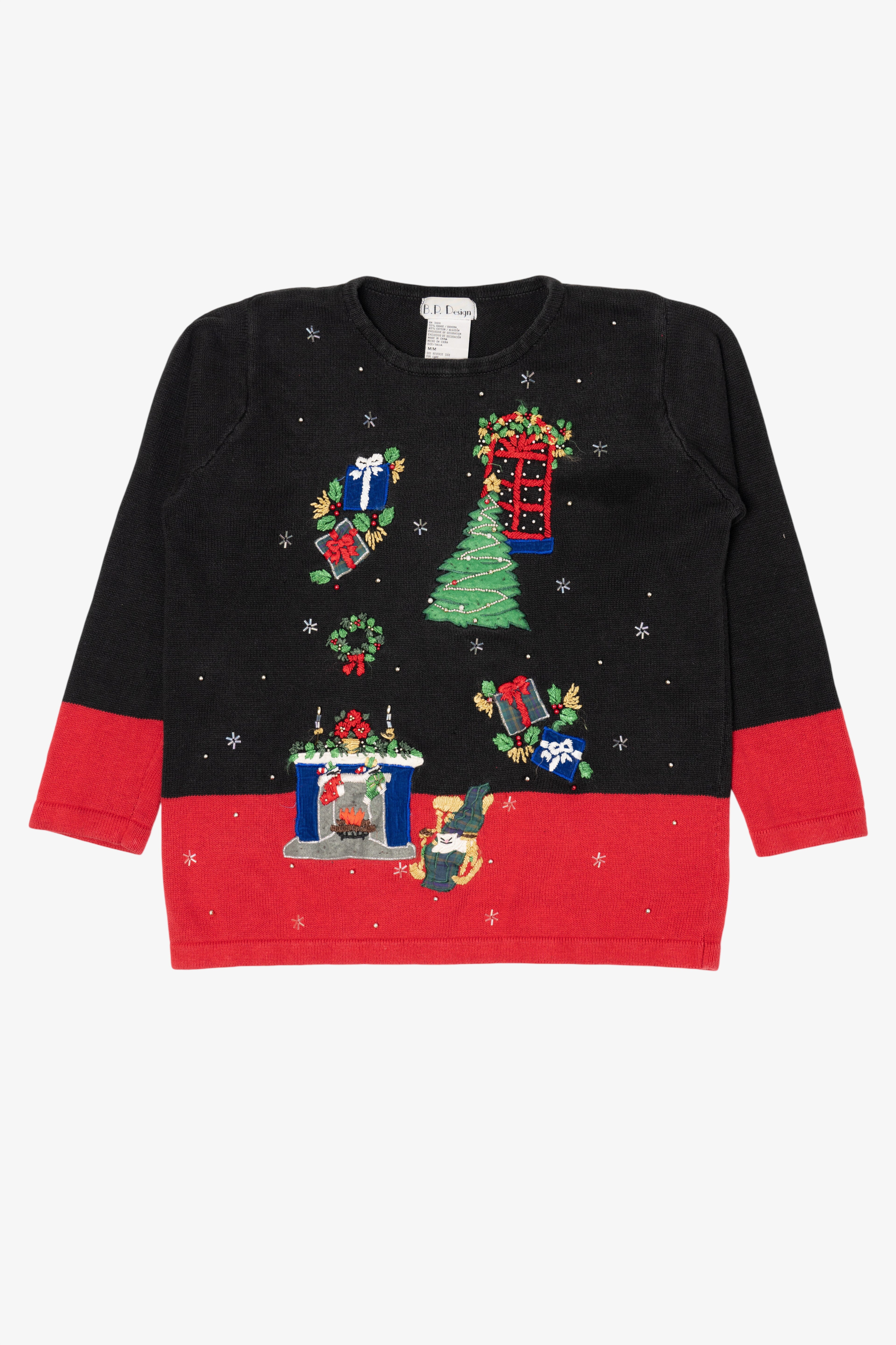 Vintage Black B.P. Design Ugly Christmas Pullover (1990s)
