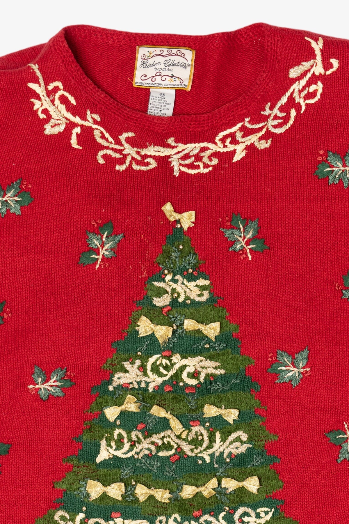 Vintage Red Heirloom Collectible Tree Ugly Christmas Pullover (1990s)