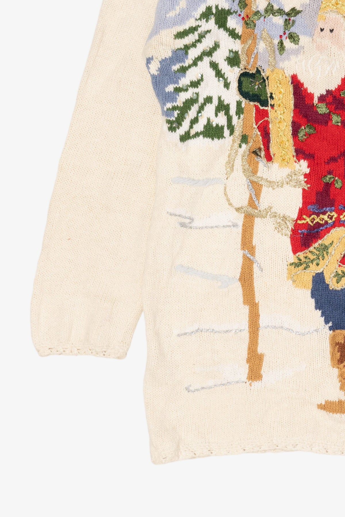Vintage White Heirloom Collectible Santa Saint Nick Ugly Christmas Pullover (1990s)
