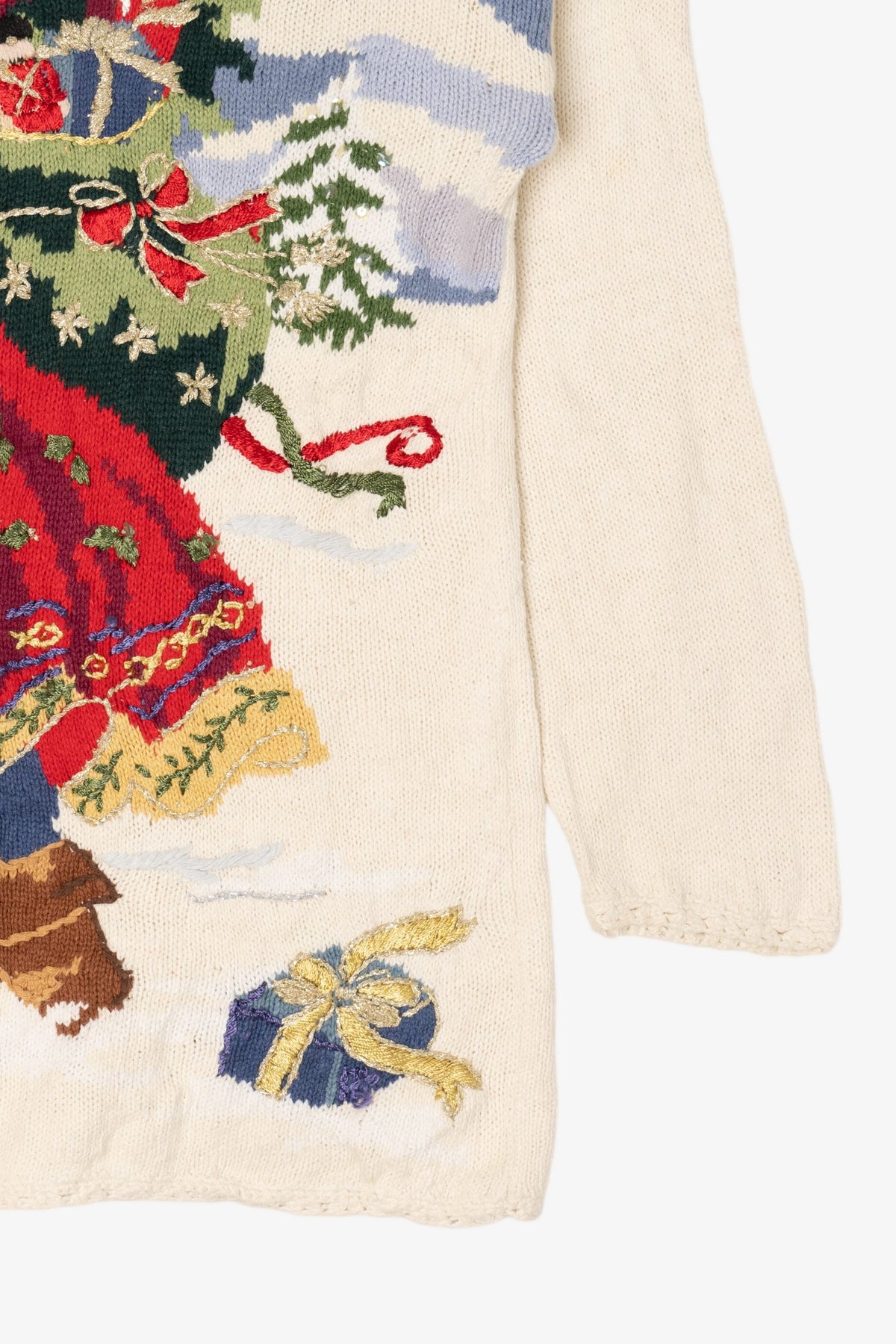 Vintage White Heirloom Collectible Santa Saint Nick Ugly Christmas Pullover (1990s)